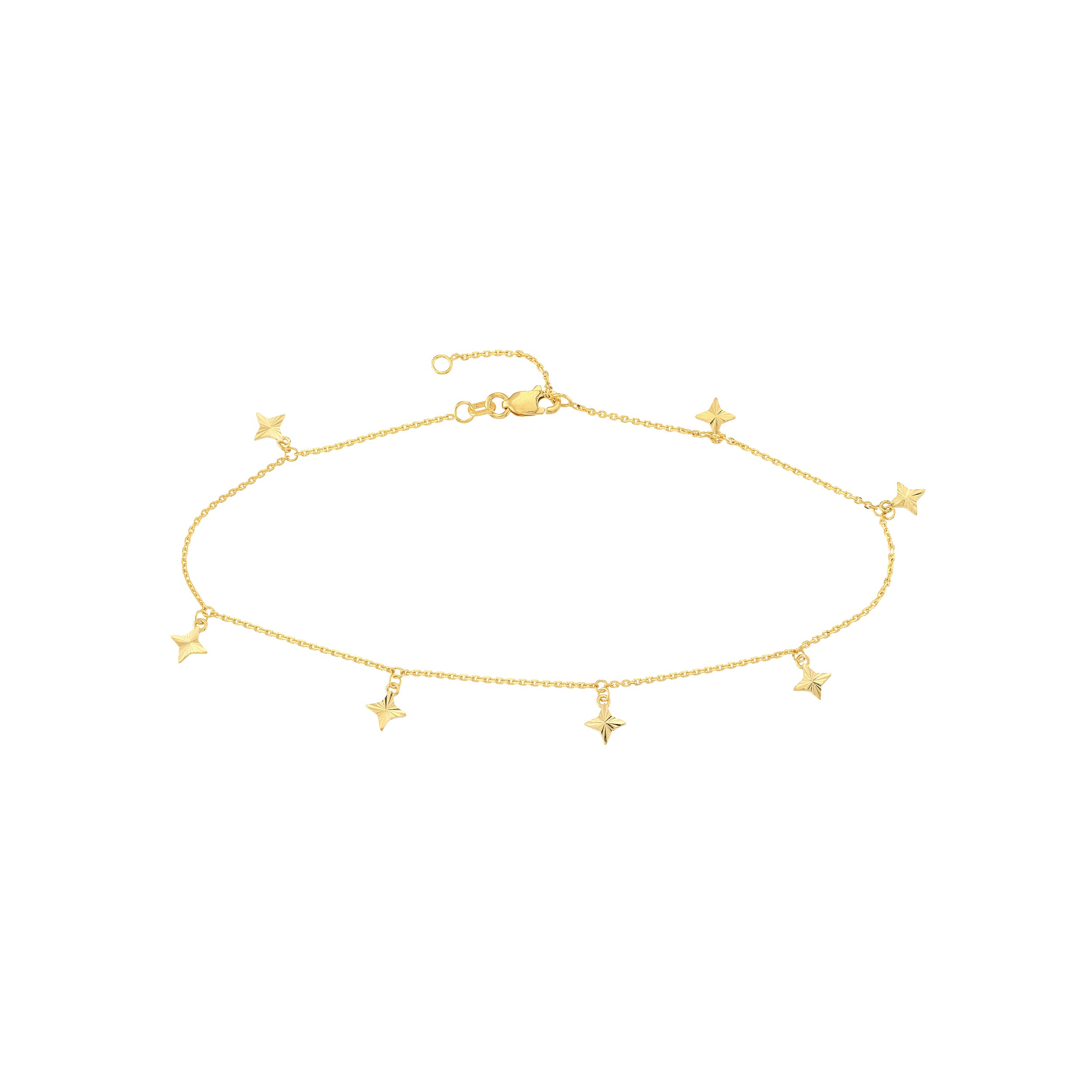 Fluted Star Dangle Adjustable Anklet
