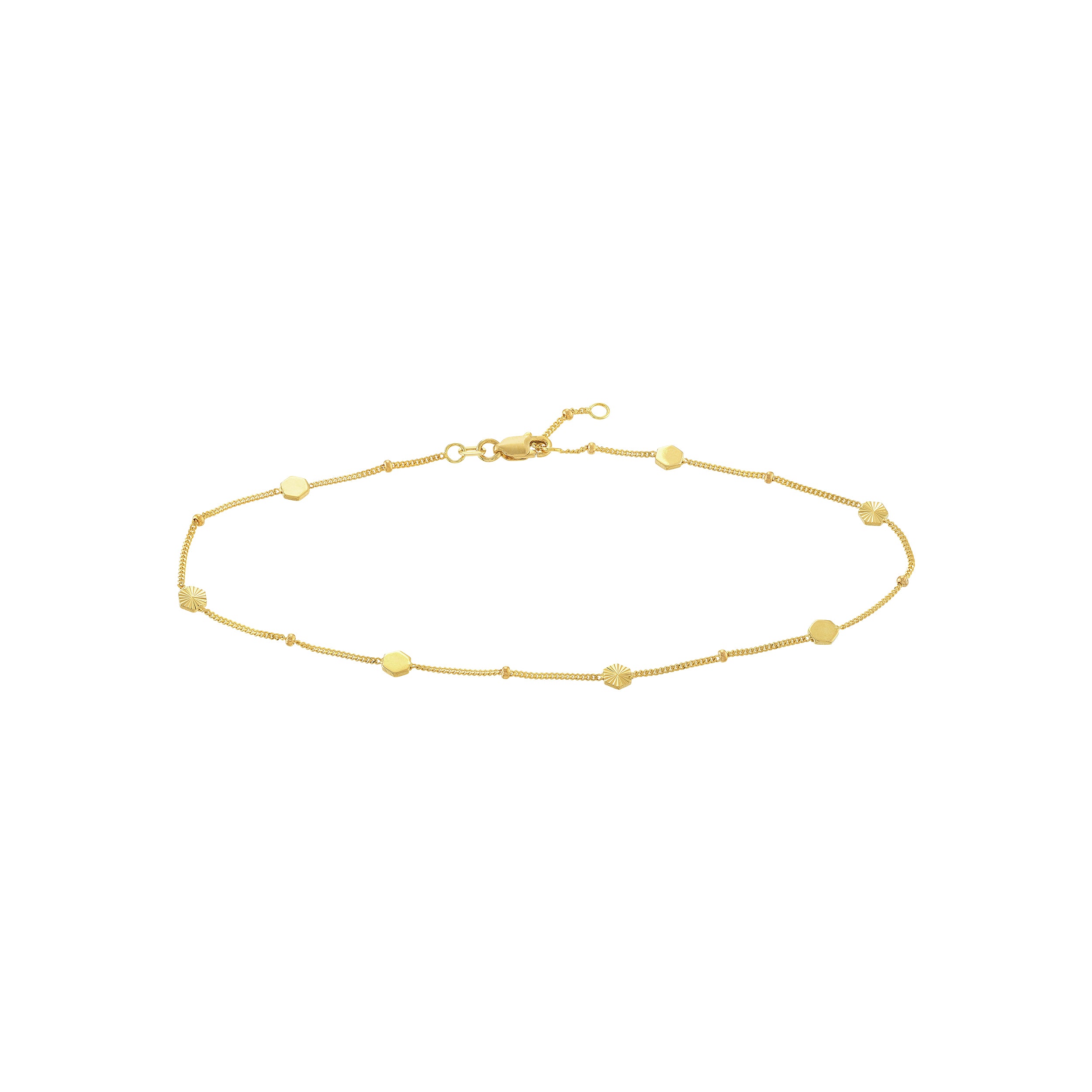 Fluted/Polished Hexagon Adjustable Anklet