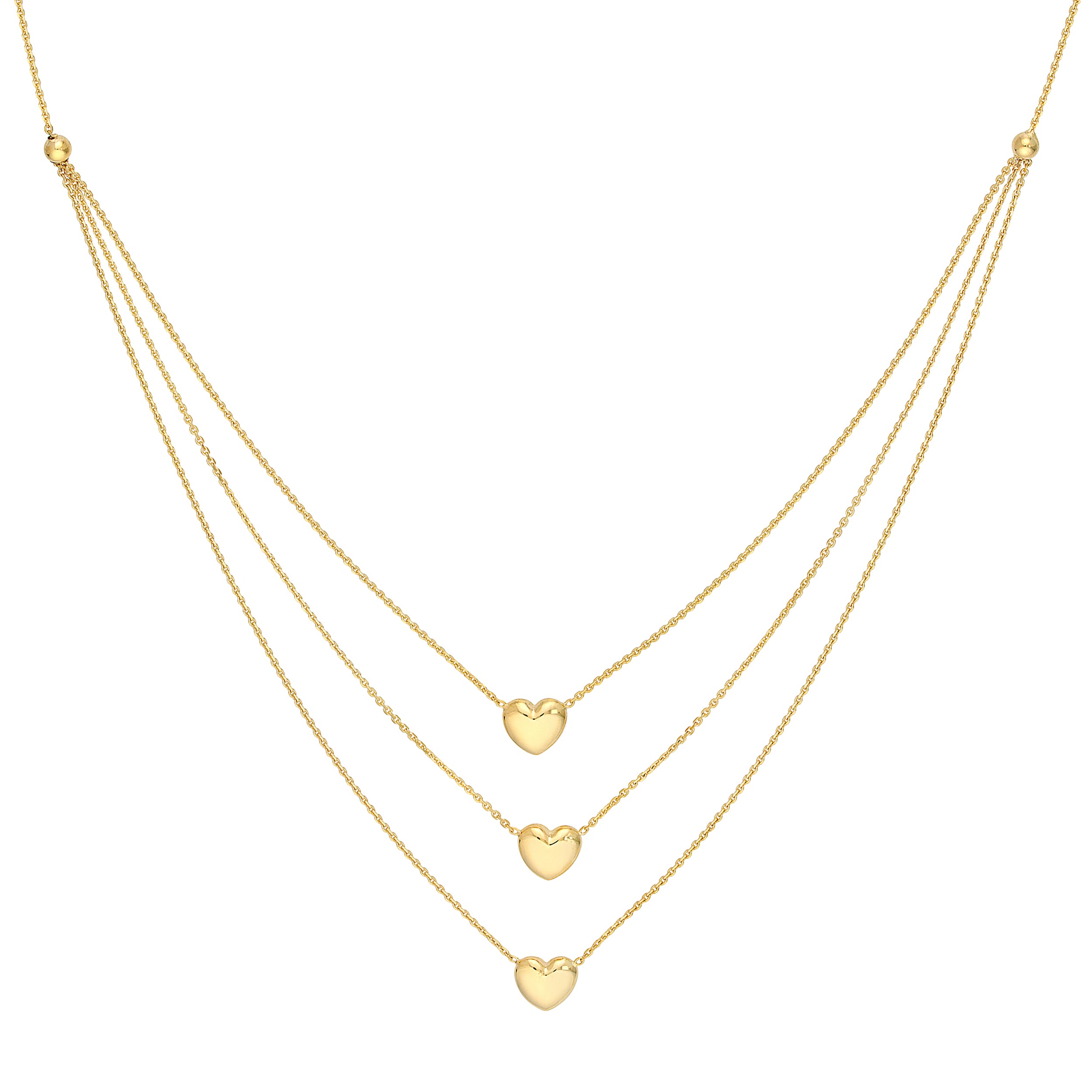 Triple Strand Puffy Heart Necklace