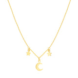 Crescent Moon and Star Drops Necklace