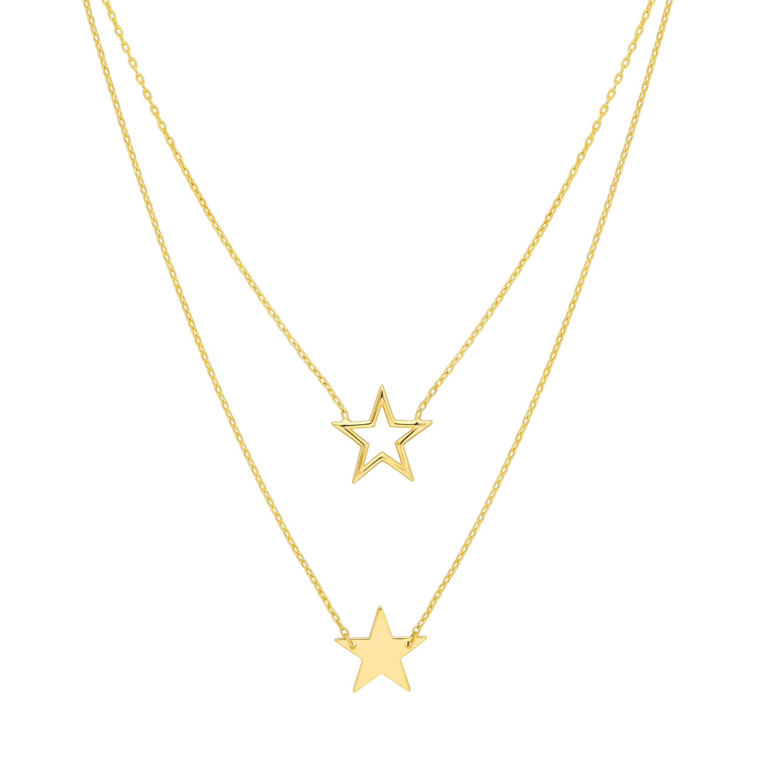 Wire and Solid Star Duet Necklace