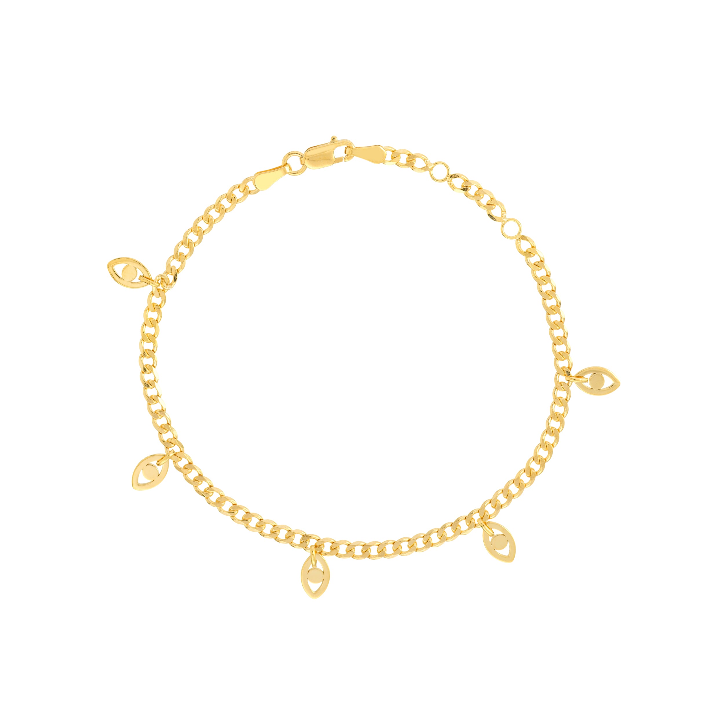 Evil Eye Dangles Curb Chain Adj. Bracelet