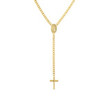 Mary and Cross Curb Chain Lariat Necklace