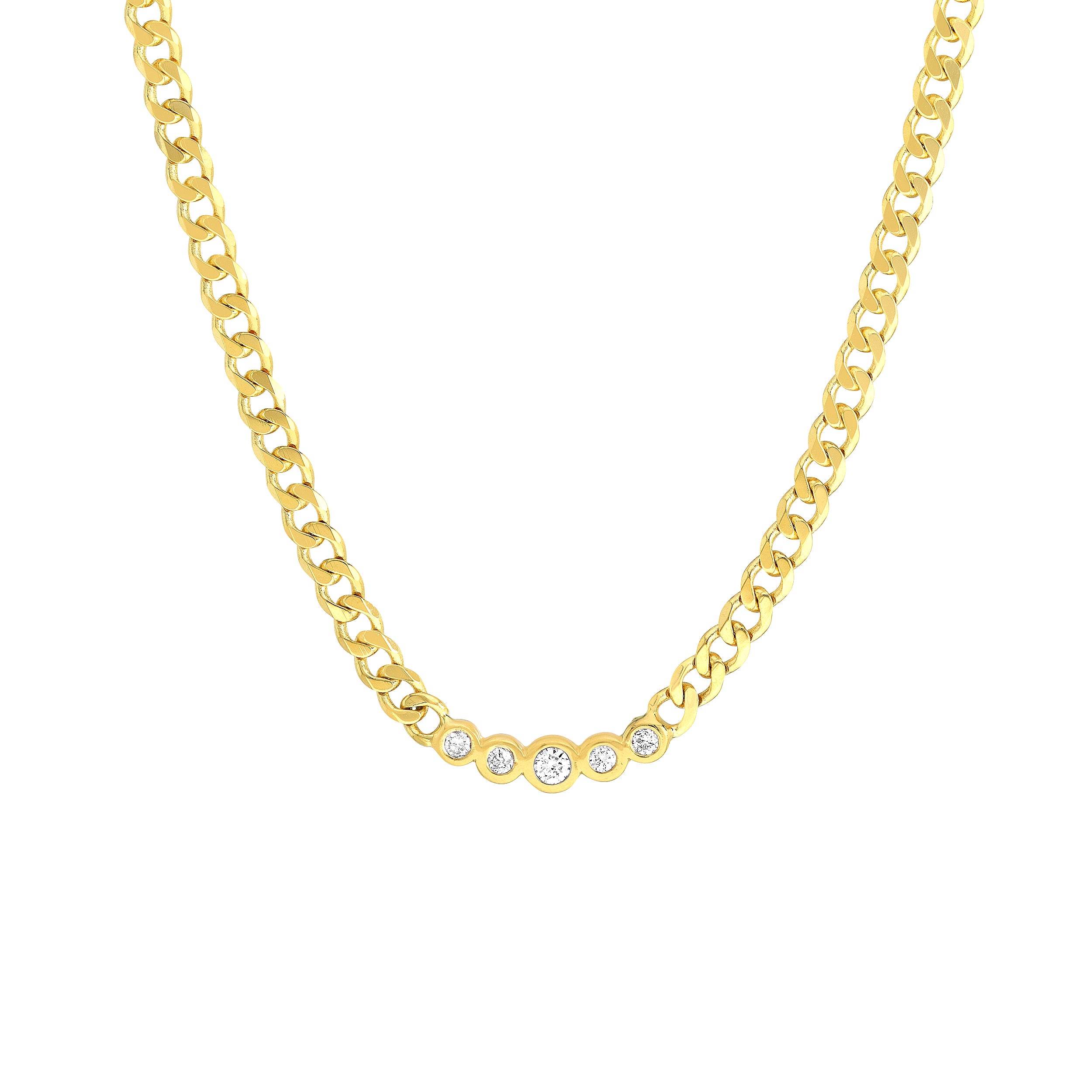 Curb Chain Necklace with Graduating Diamond