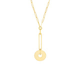 Paper Clip Chain Y-Necklace with Disc Drop