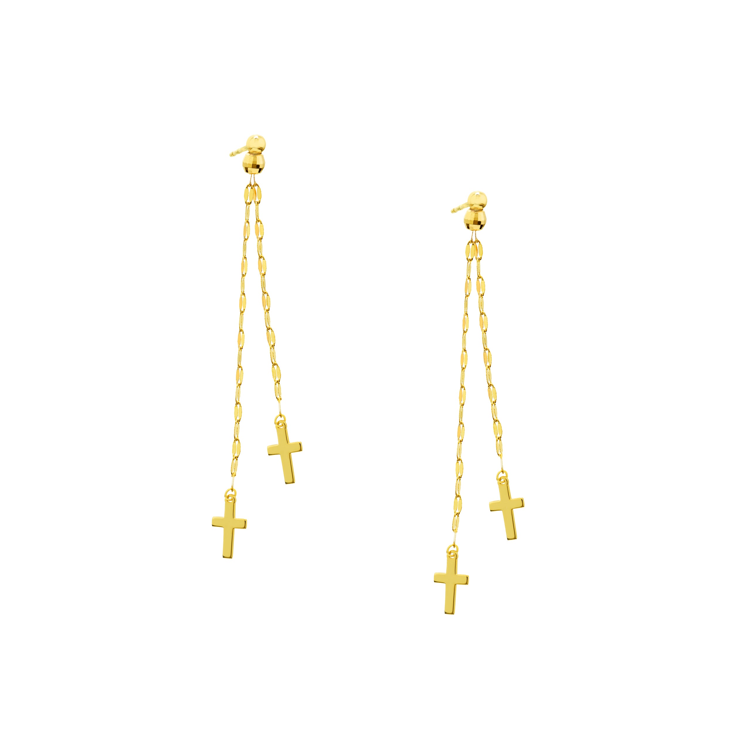 Polished Double Strand Dangle Cross Earrings