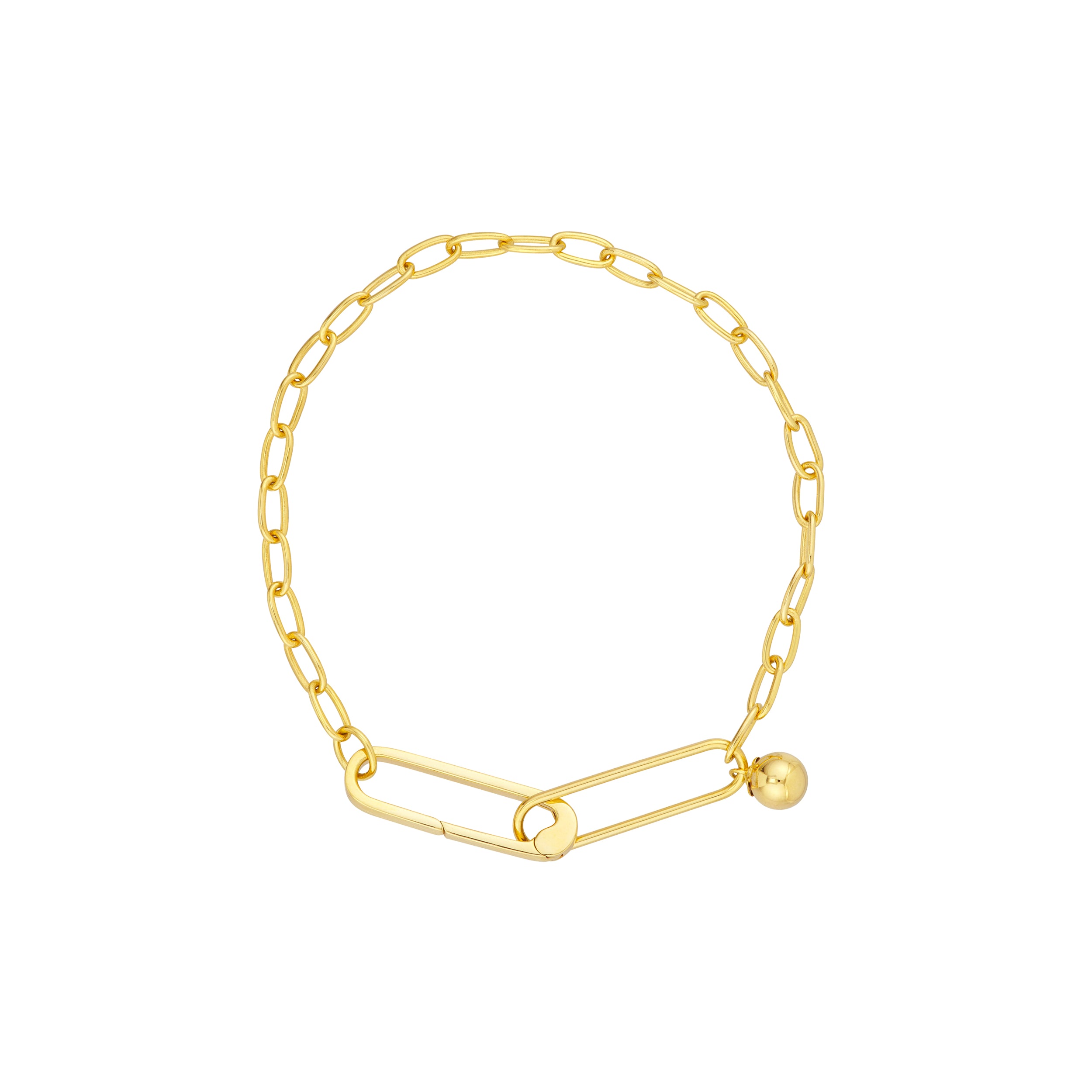 Push Lock Paper Clip Bracelet with Bead Charm