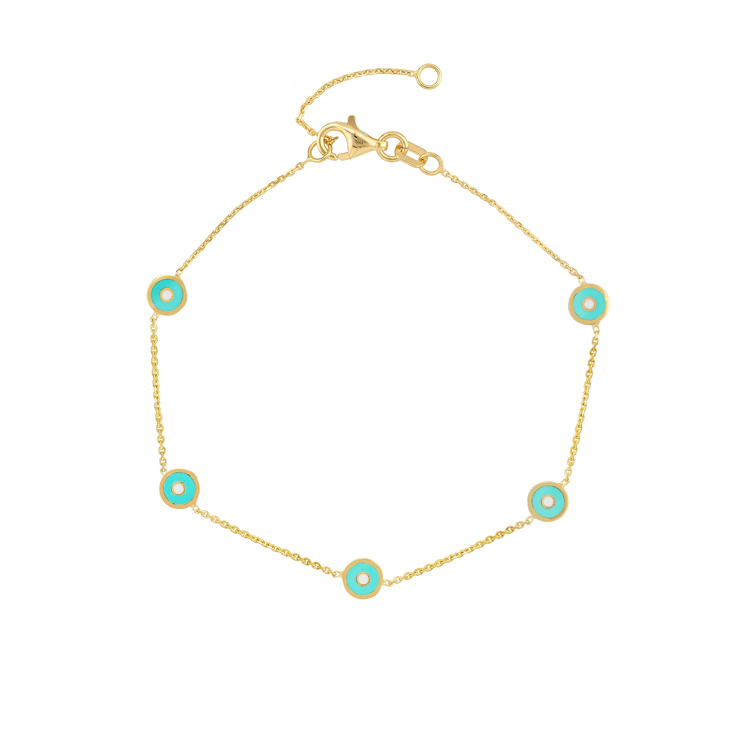 Turquoise Enamel Round Evil Eye Station Bracelet