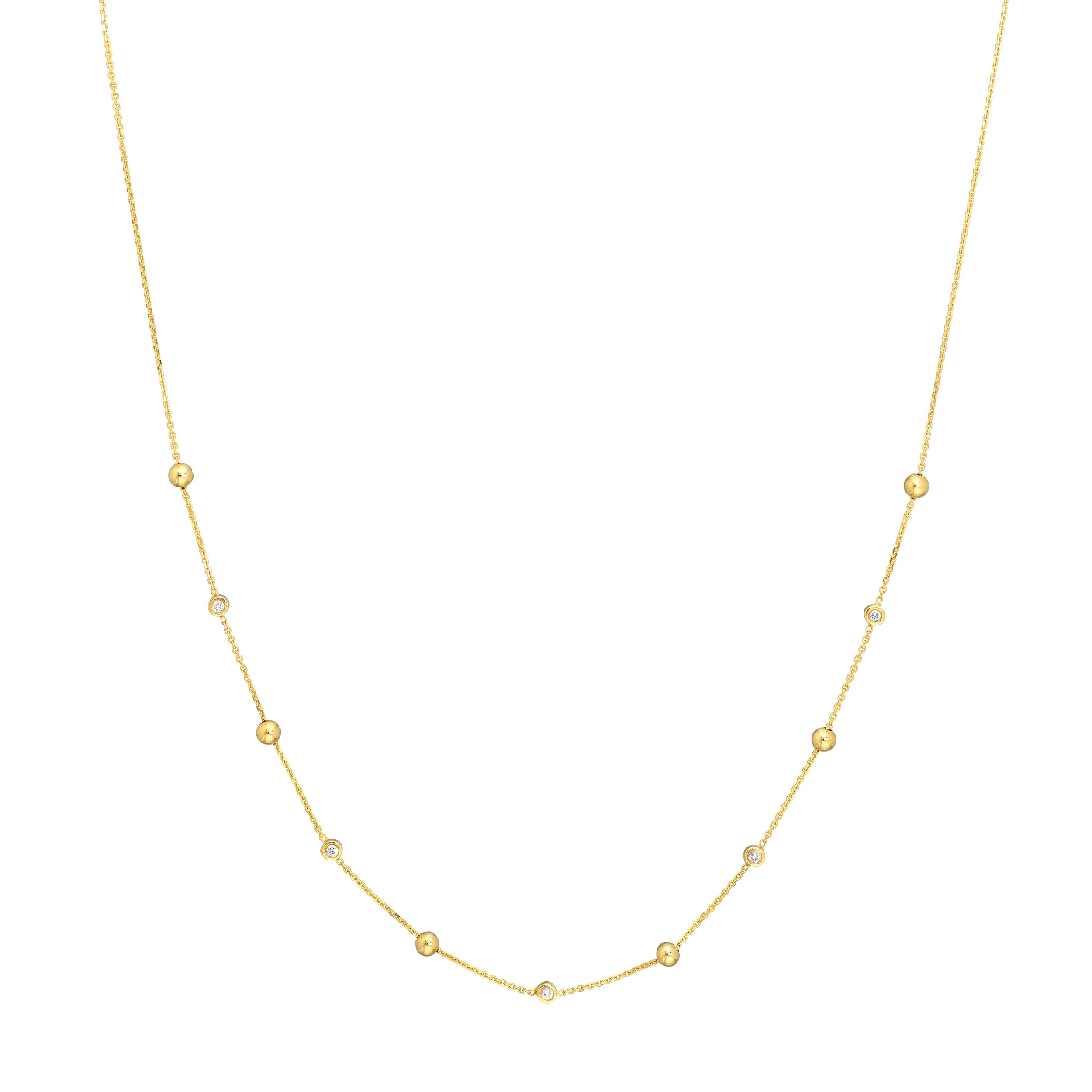 Alternating Bezel Diamond & Bead Necklace