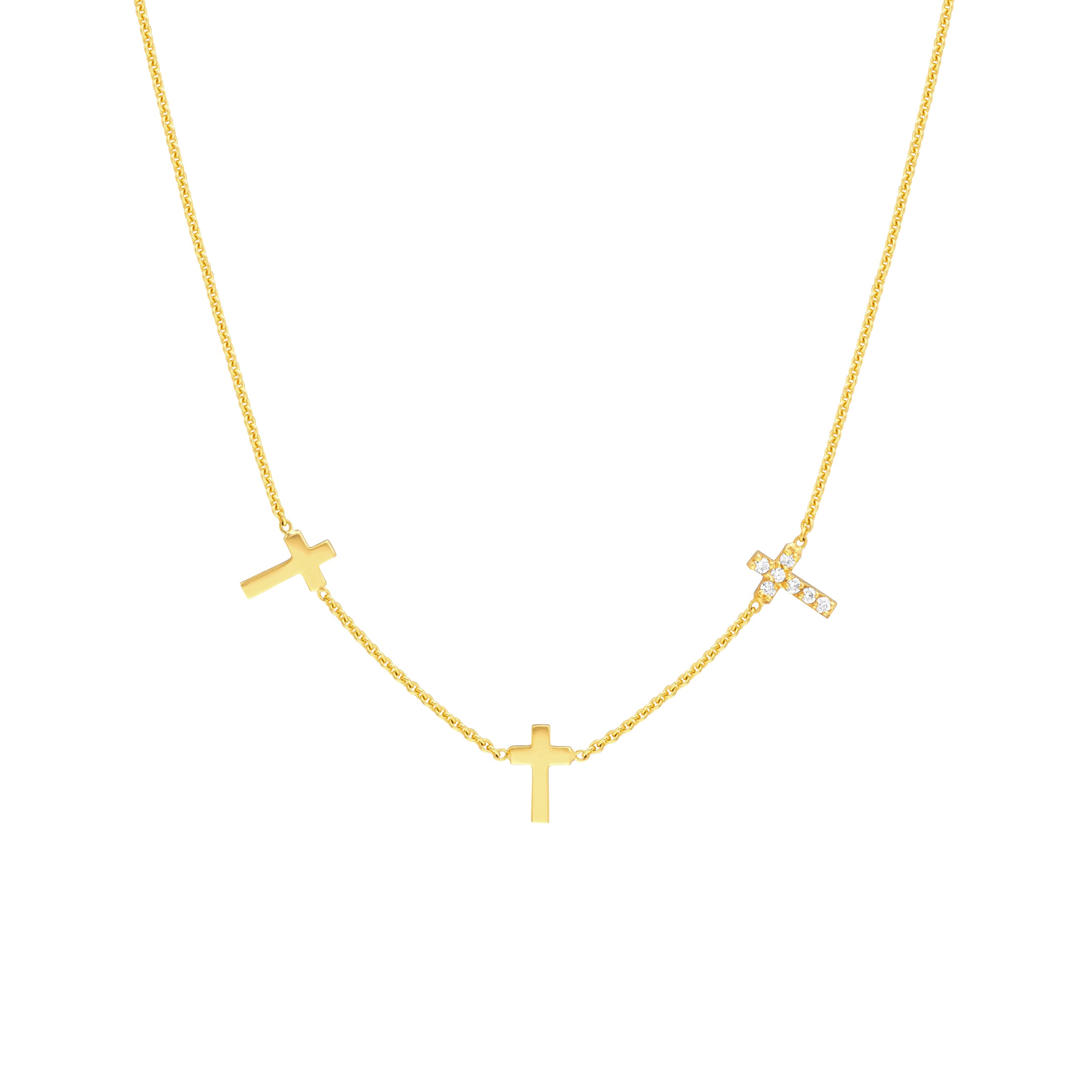 Triple Cross with Diamond Necklace