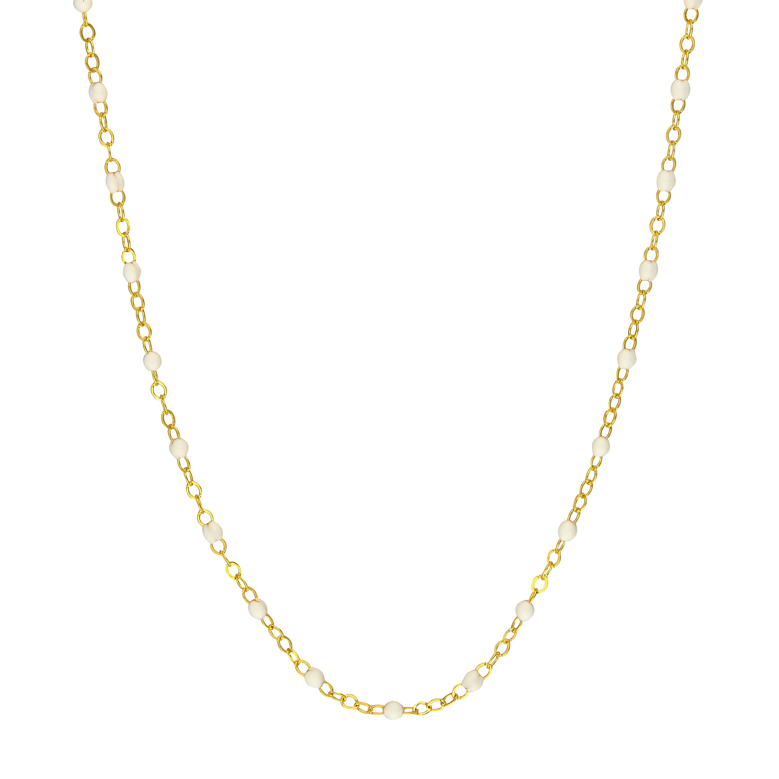 White Enamel Bead on Piatto Chain