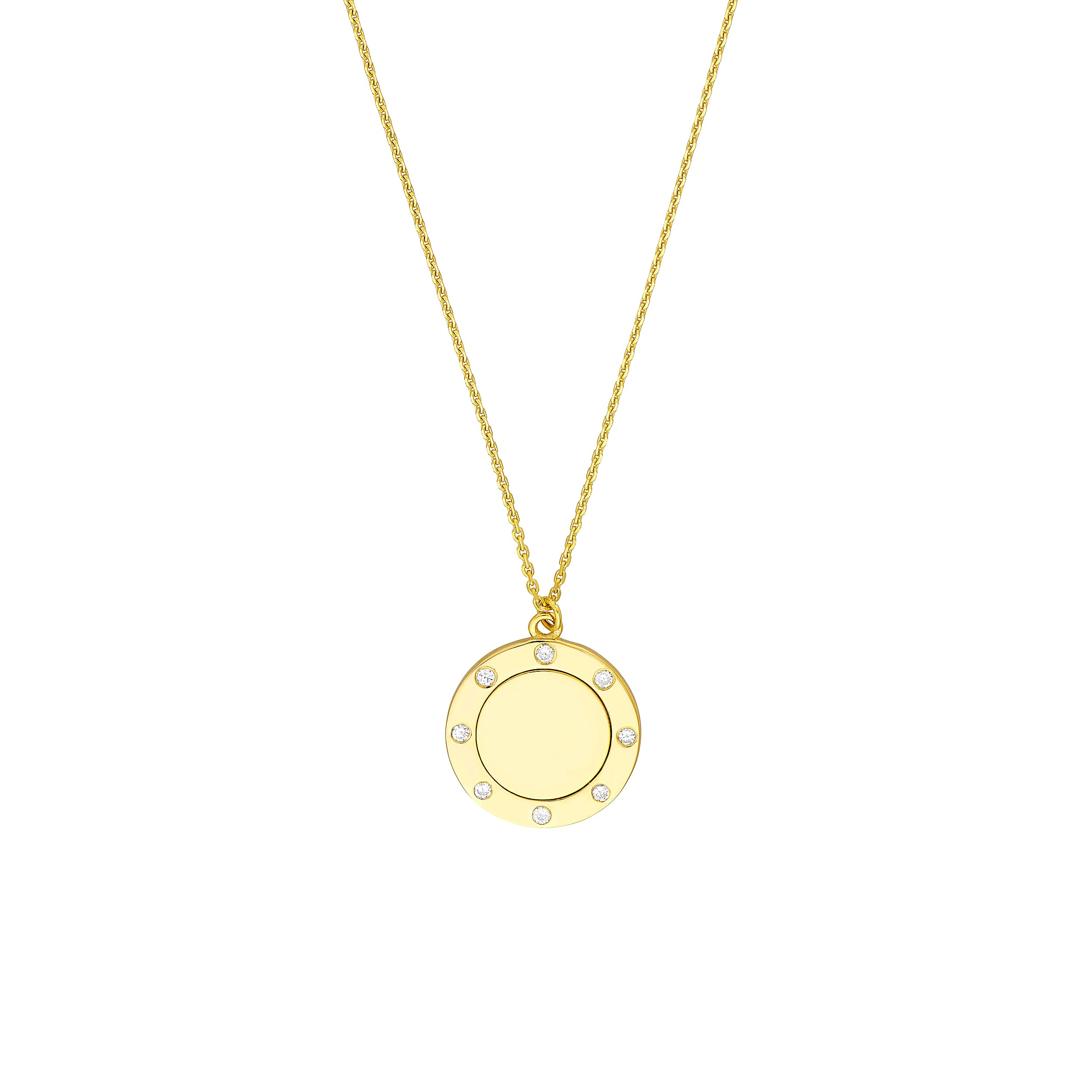 Diamond Trim Disc Medallion Necklace