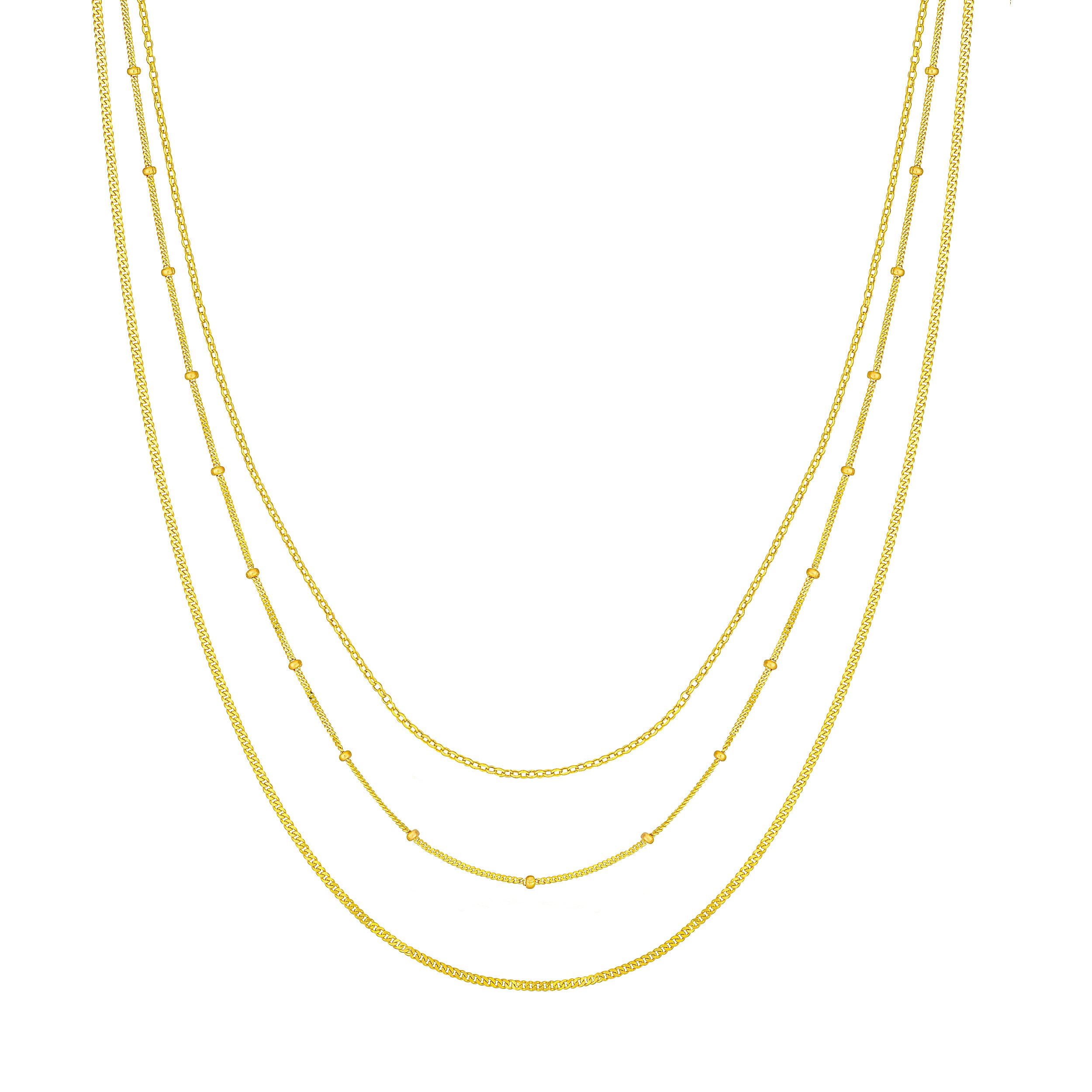 Rolo/Saturn/Curb Triple Chain Necklace