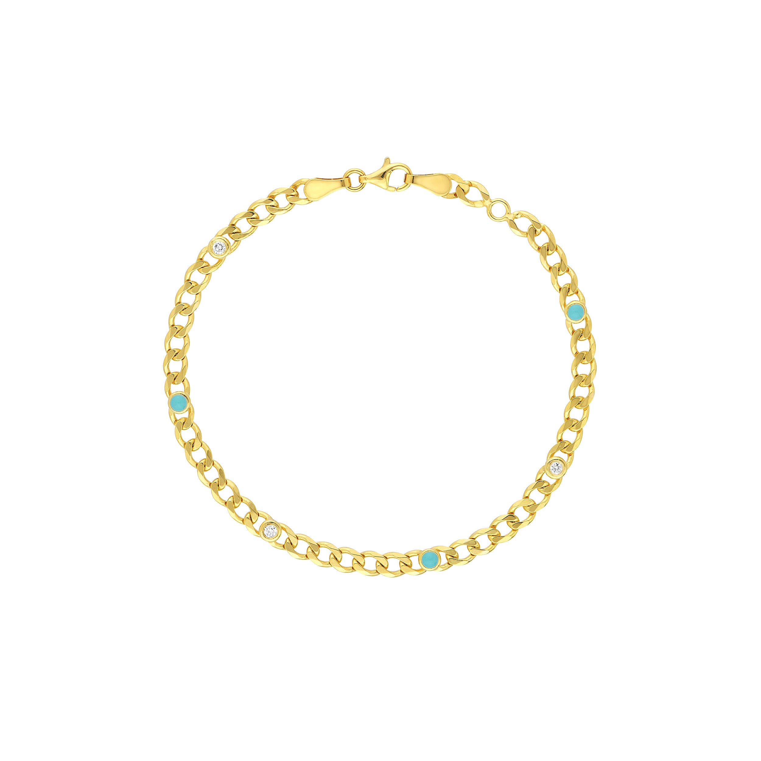 Diamond & Turquoise Enamel Curb Chain Bracelet