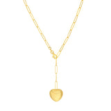 Textured Puff Heart Paper Clip Lariat Necklace