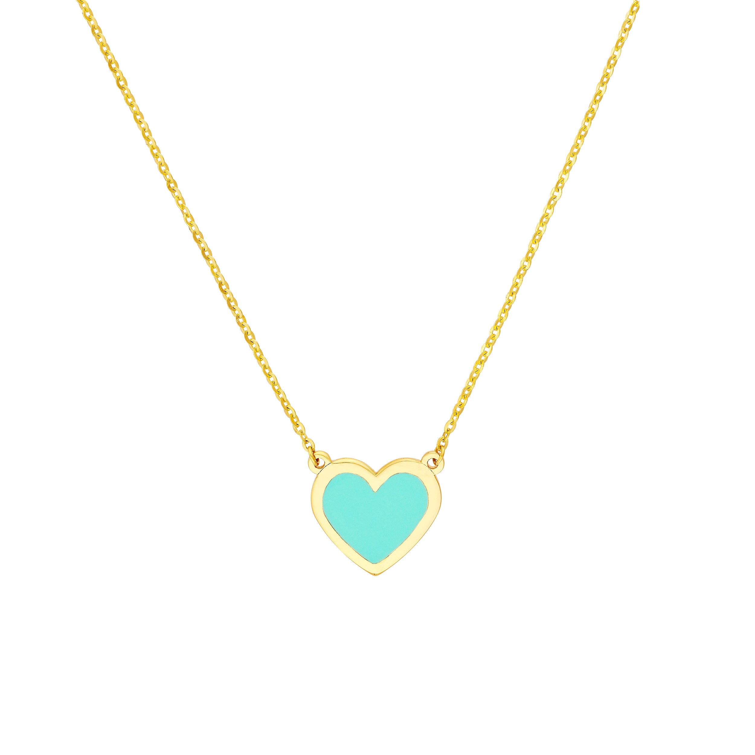 Light Turquoise Enamel Bezel Heart Necklace