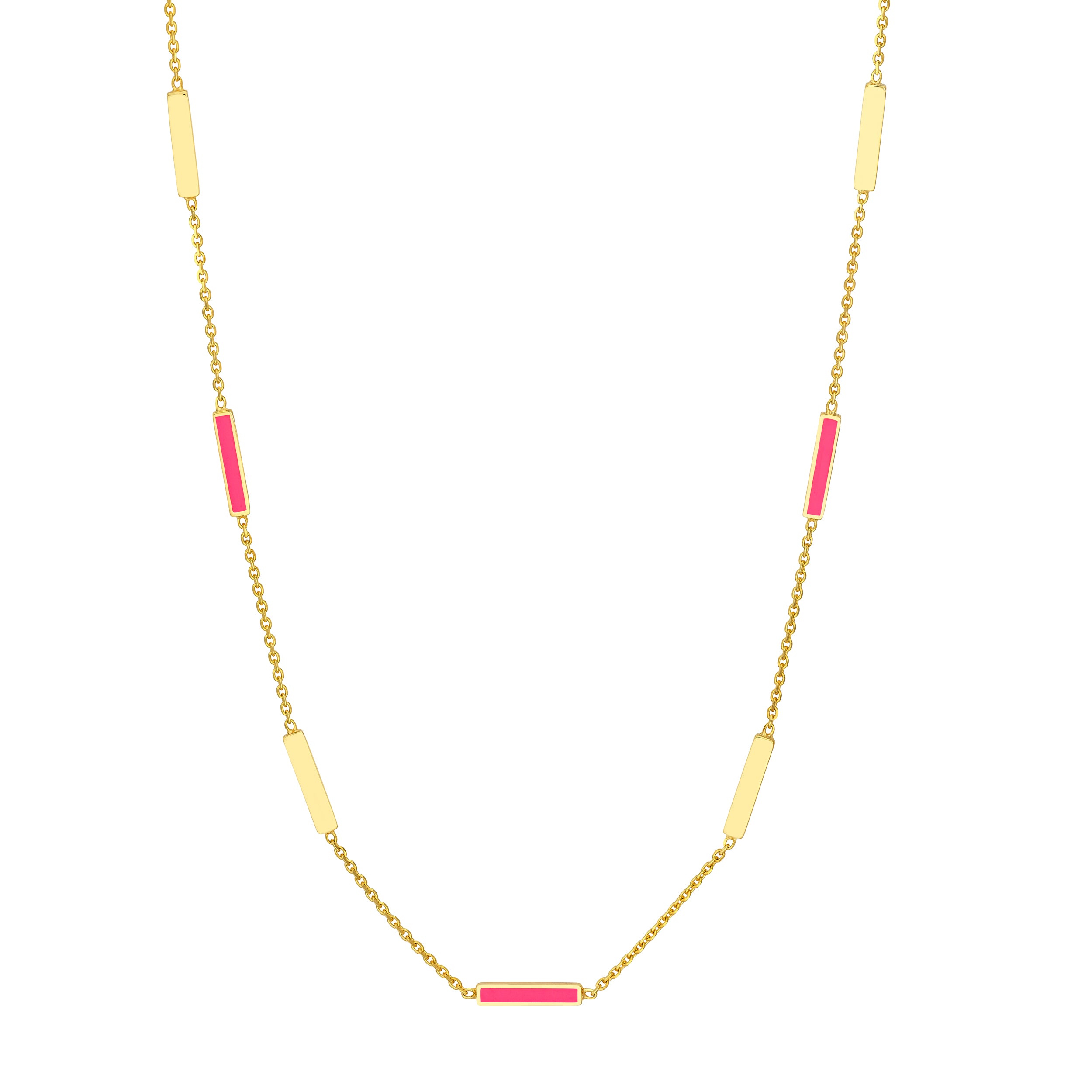 Neon Pink Enamel Alternating Bar Necklace
