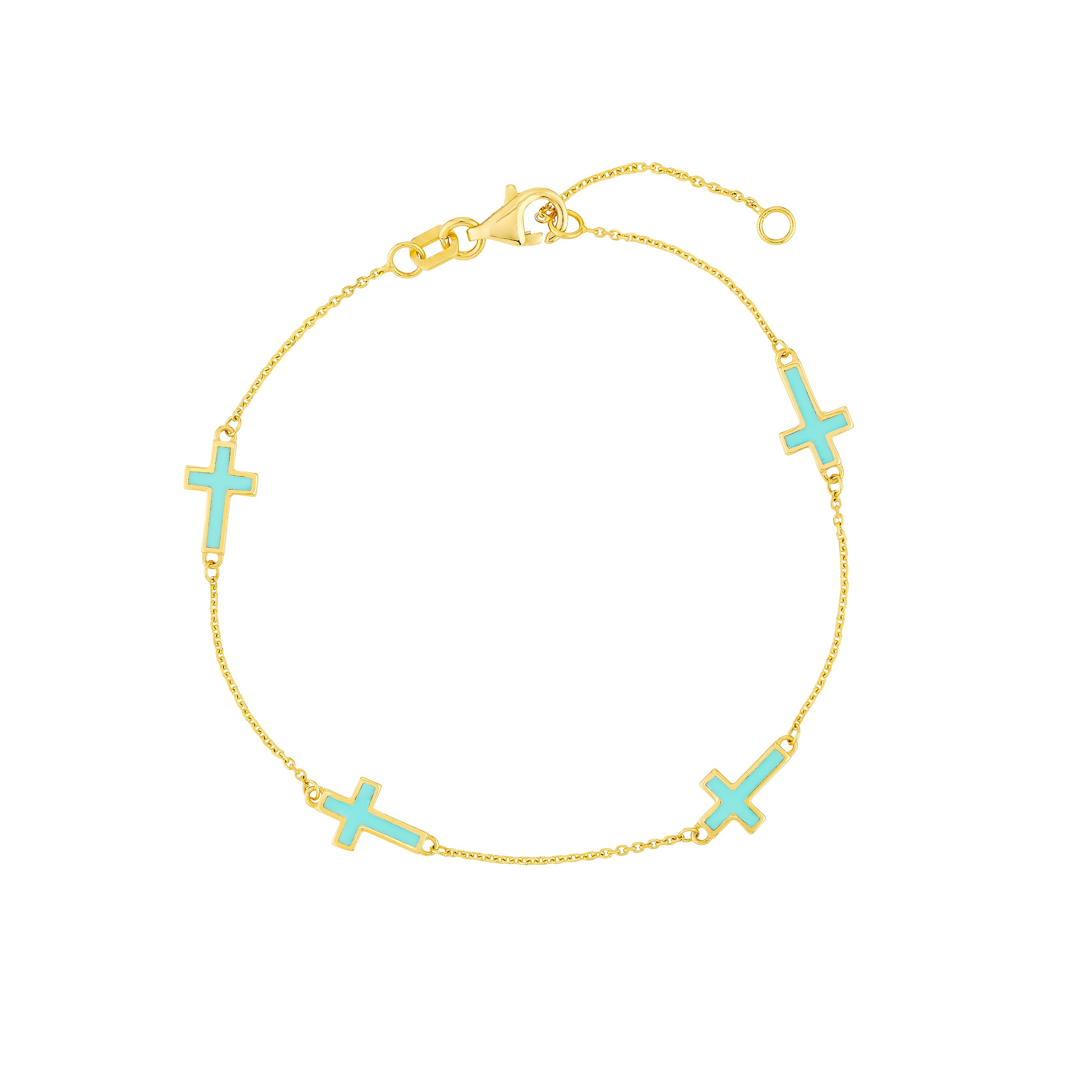 Lt.Turquoise Enamel Crosses Station Bracelet