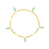Lt.Turquoise Crosses on 6+1 Rolo Chain Bracelet
