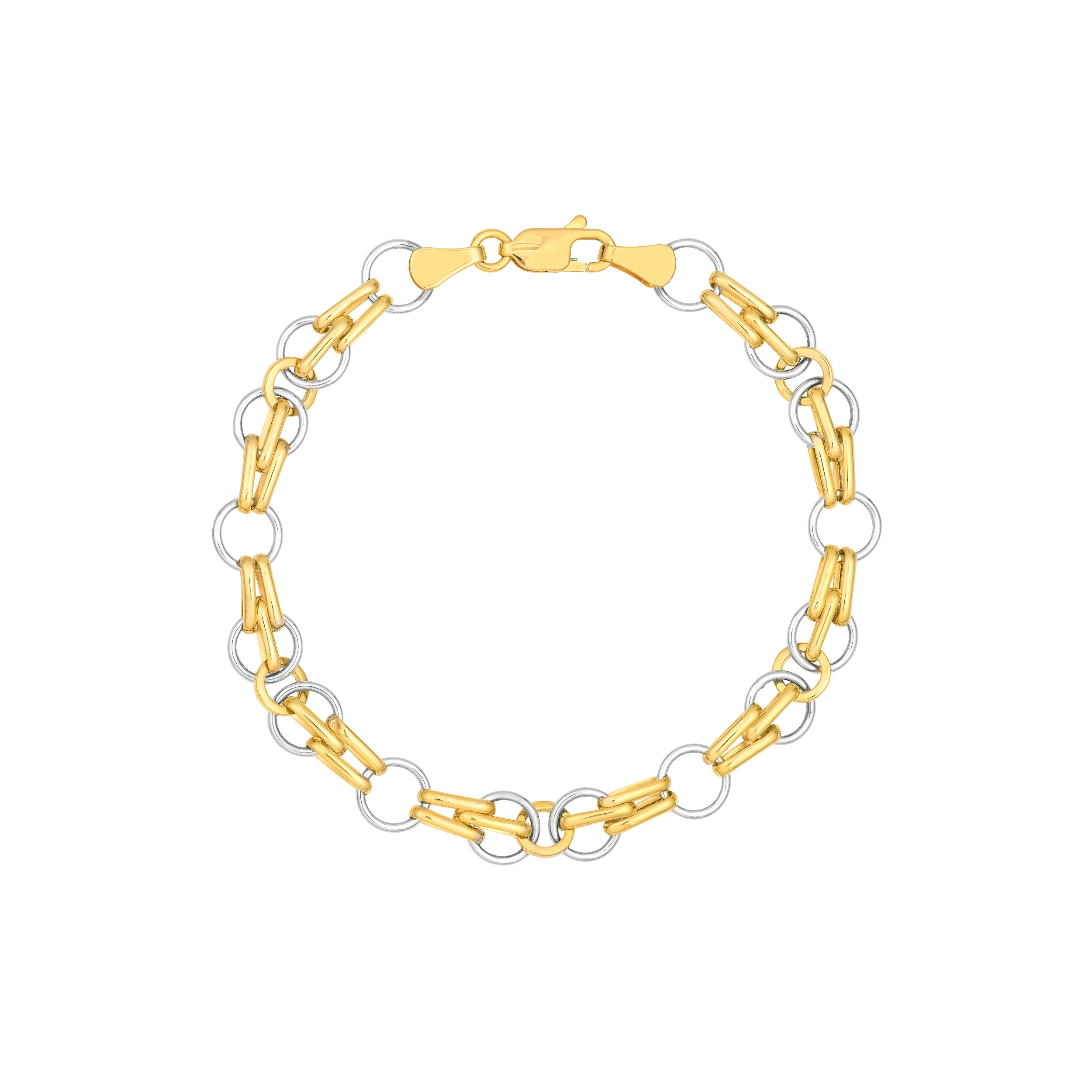 Two Tone Mixed Round Oval Link Bracelet