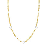 Two Tone Heart and Link Station Necklace