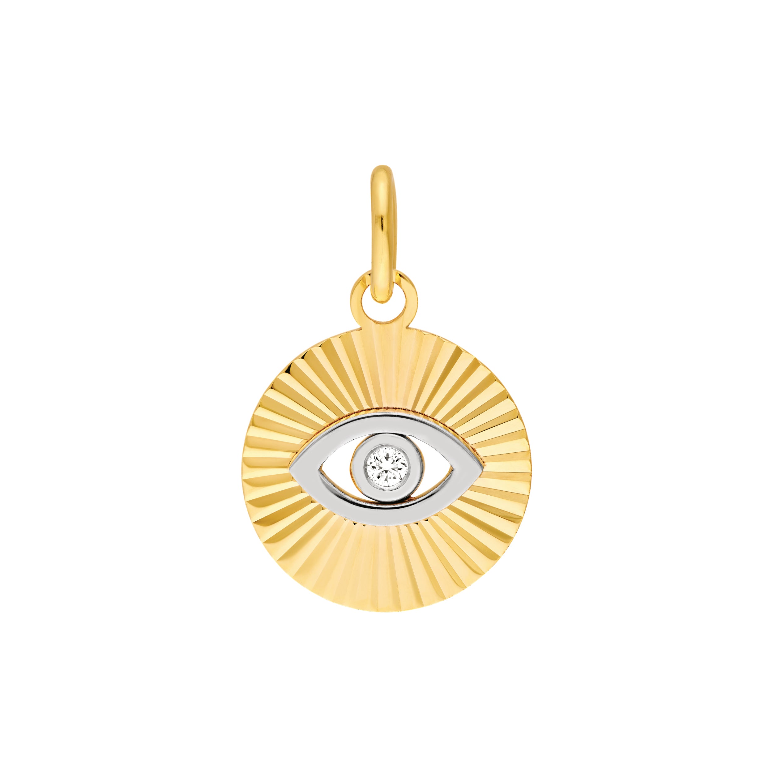Diamond Two-Tone Fluted Evil Eye Charm