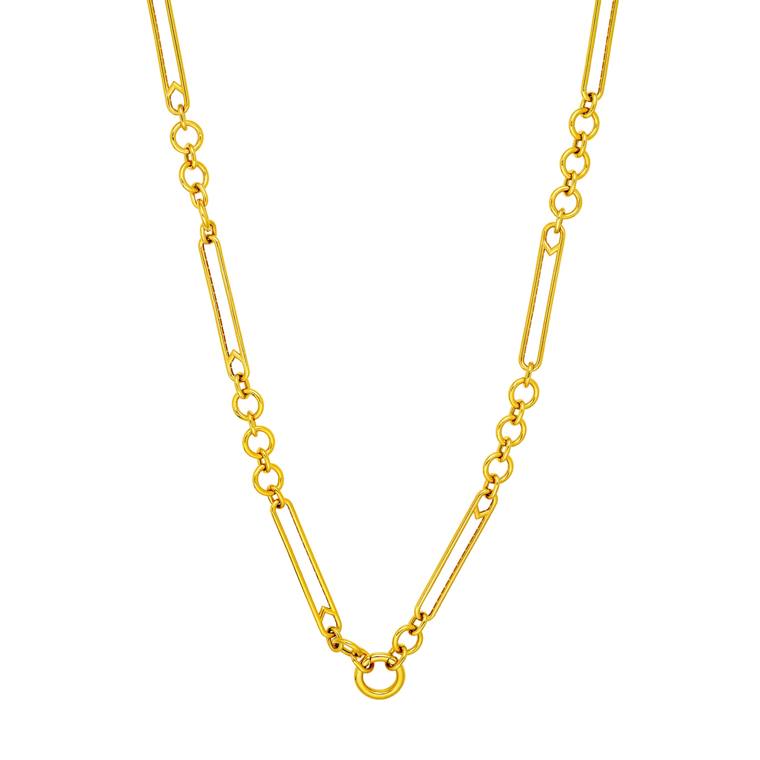 Oval & Round Link Push Lock Necklace