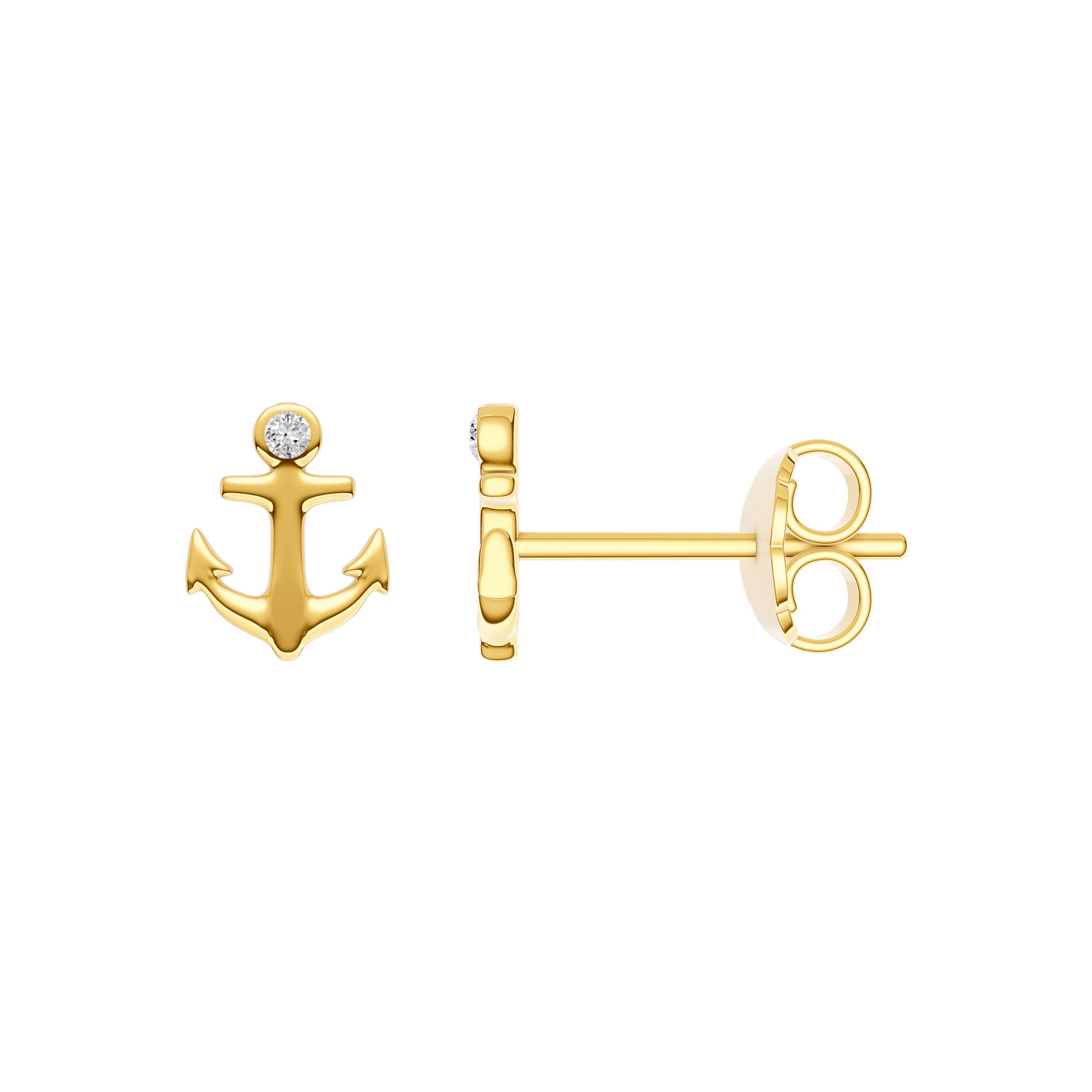 Diamond Anchor Stud Earrings