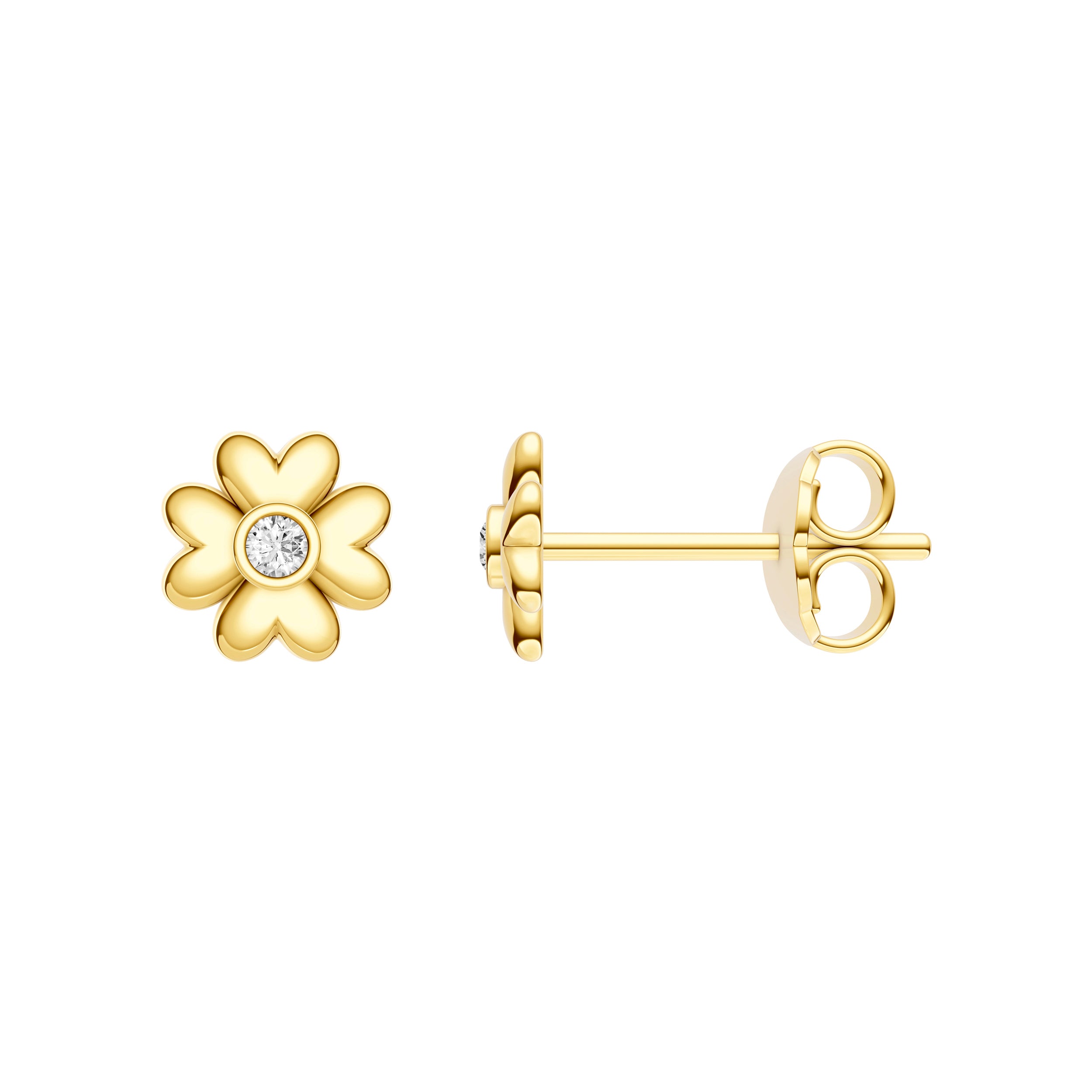 3pt Diamond Puff Flower Stud Earrings
