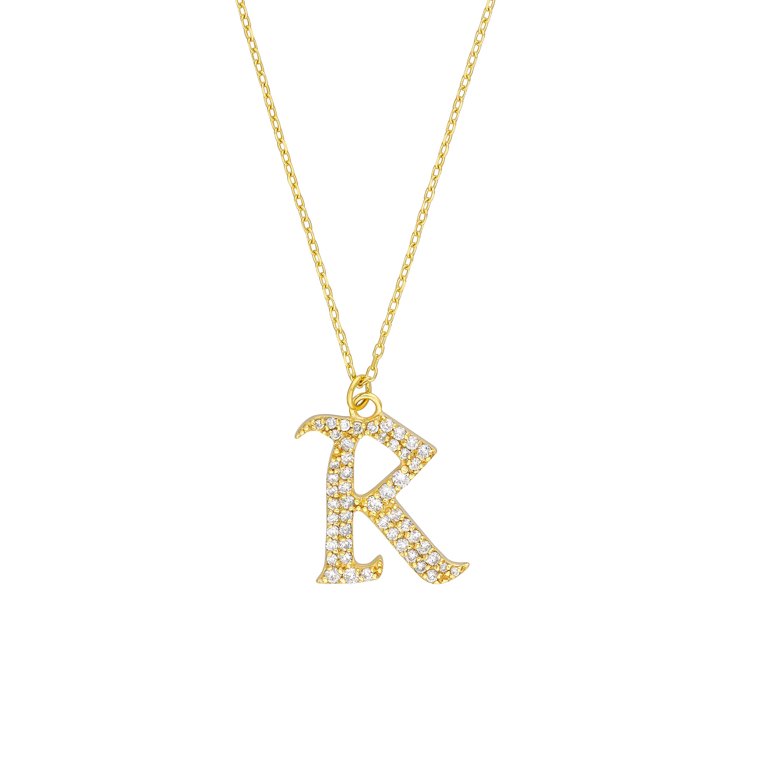 Diamond Gothic “R” Necklace