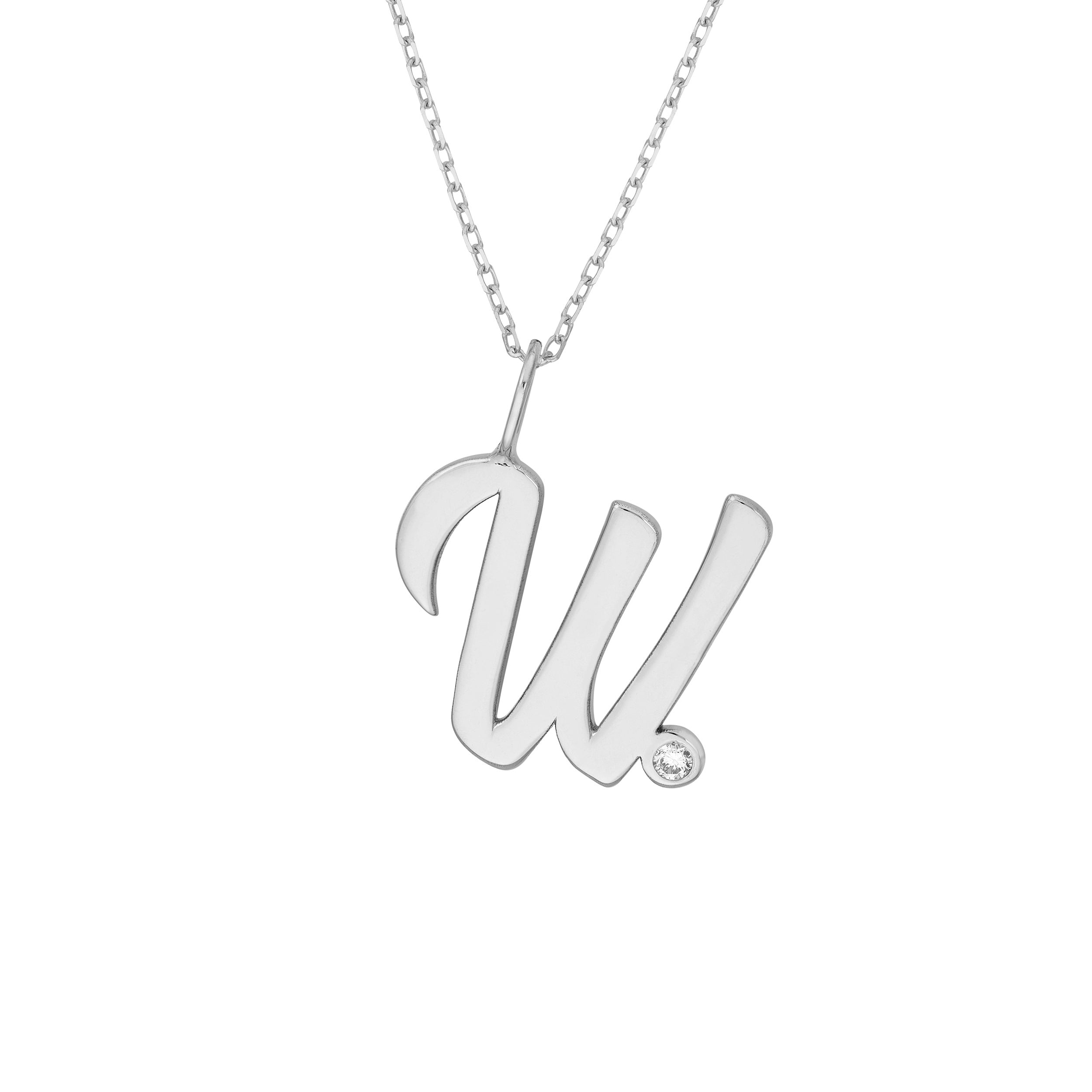 Script W with Diamond Bezel Necklace