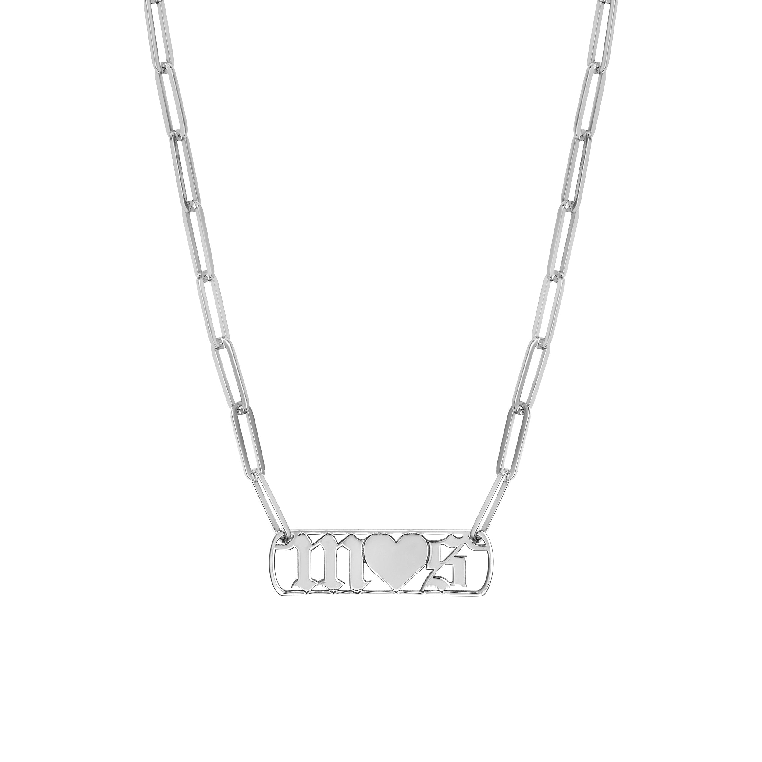Gothic Initials with Heart Paper Clip Necklace