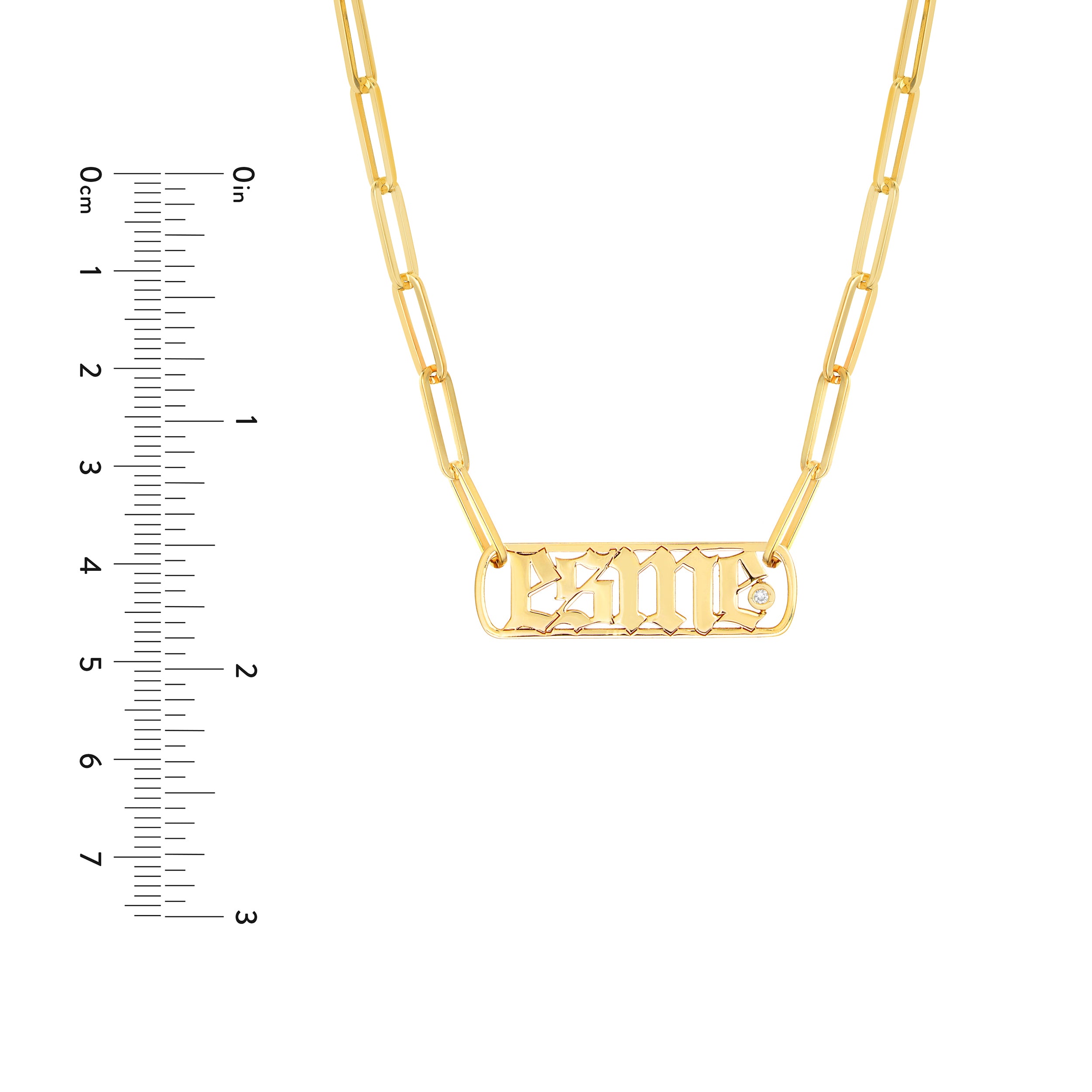 Gothic Nameplate Paper Clip Necklace w/Diamond
