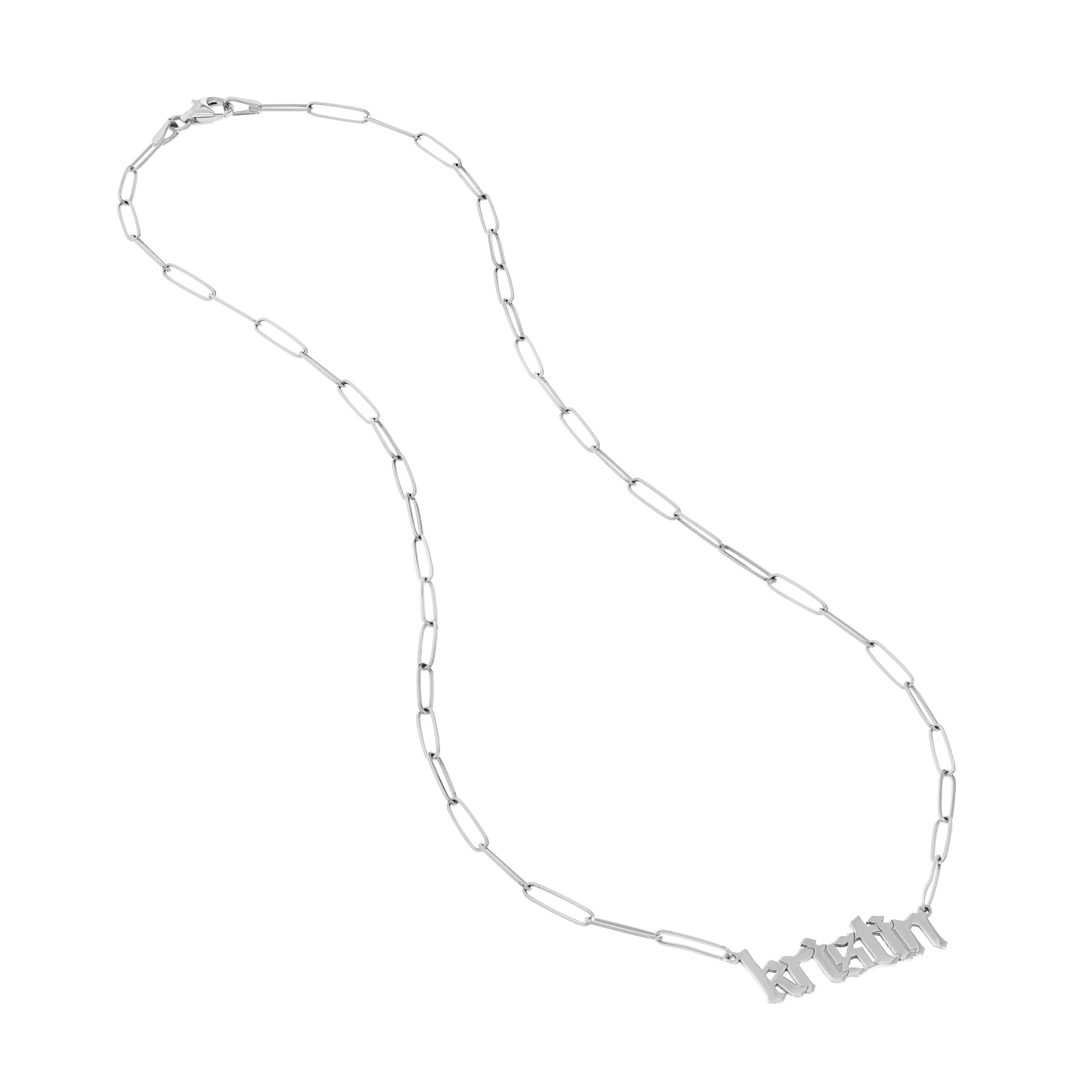 Gothic Nameplate Paper Clip Necklace