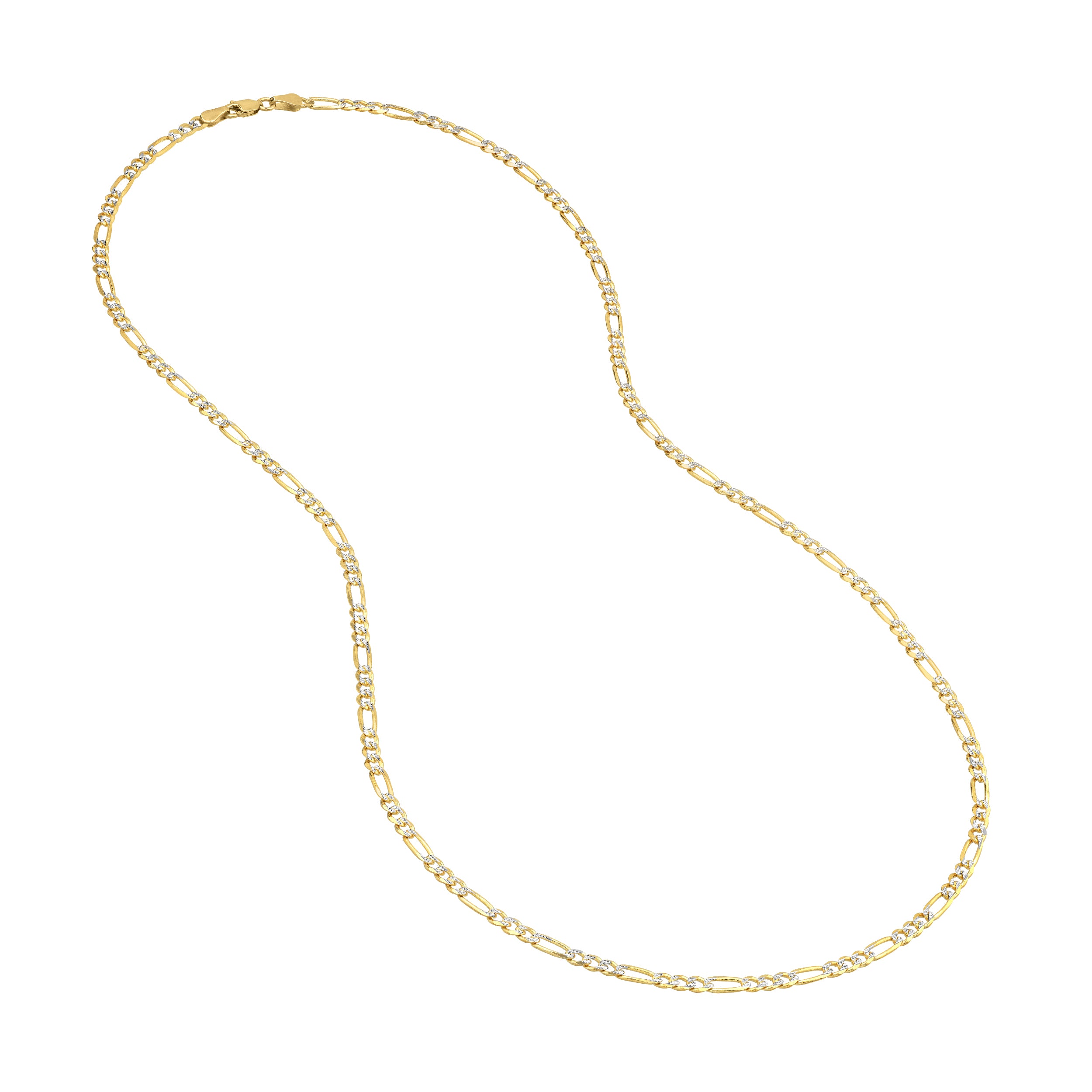 3.2mm Two-Tone Pavé Figaro Chain with Lobster Lock