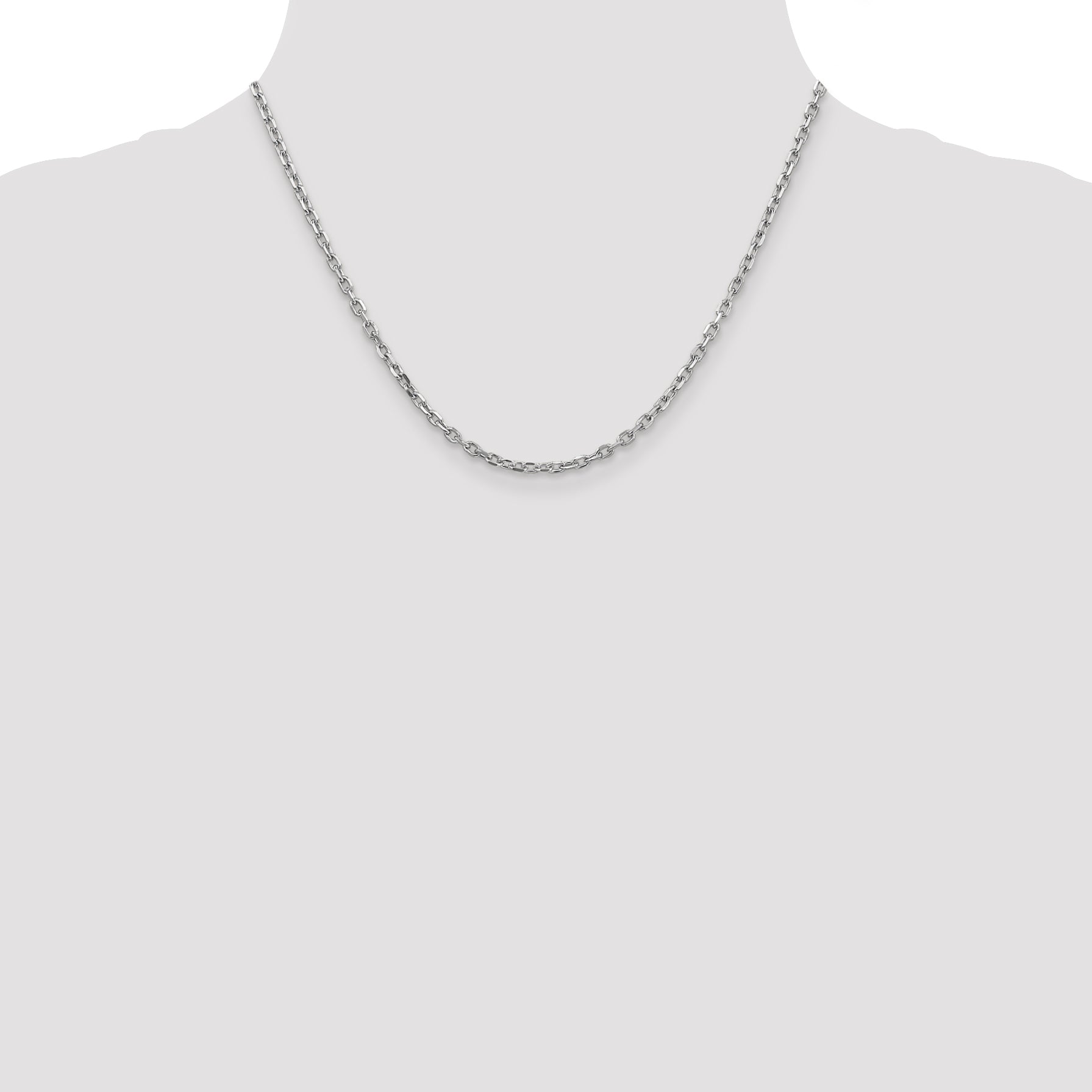 14k White Gold 3mm D/C Round Open Link Cable Chain