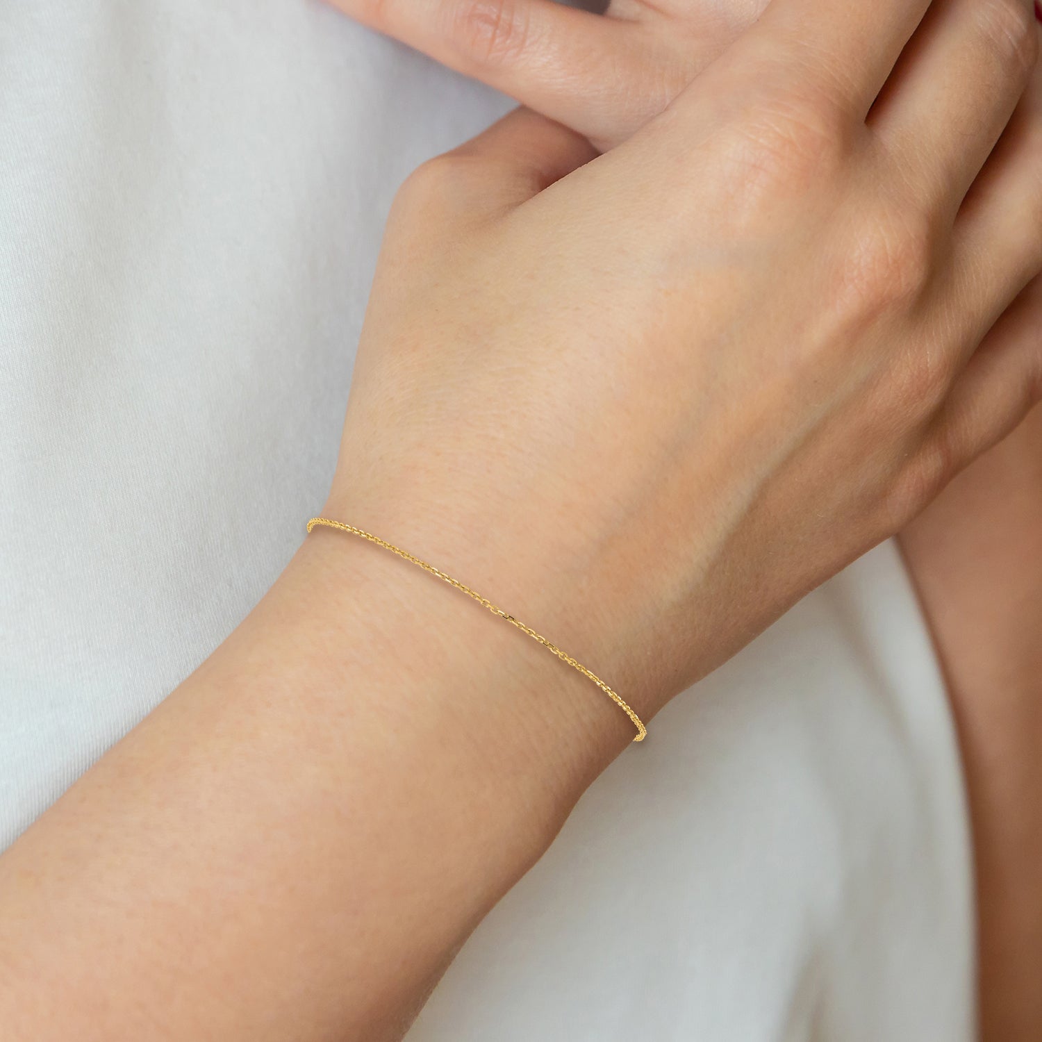 14k 1.4mm D/C Round Open Link Cable Chain Anklet