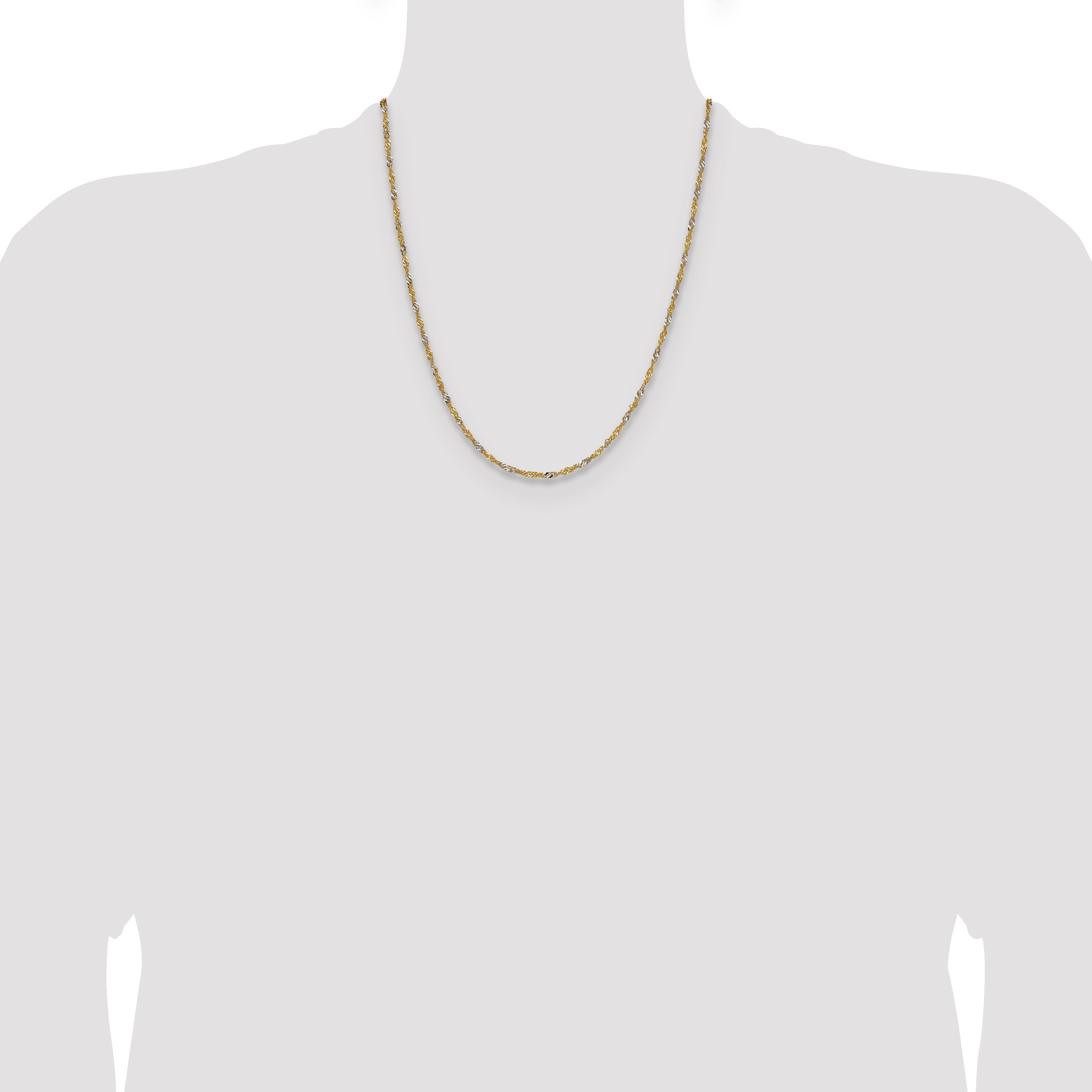 14k Yellow Gold with Rhodium 1.9mm Singapore Chain