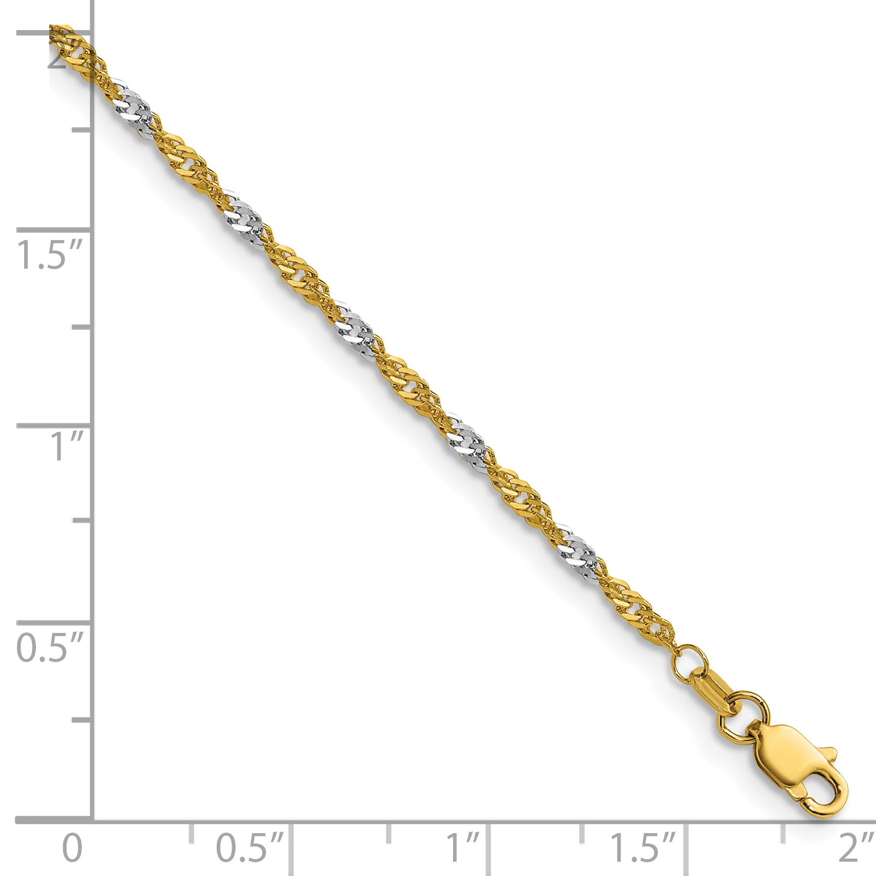 14k Yellow Gold with Rhodium 1.9mm Singapore Chain