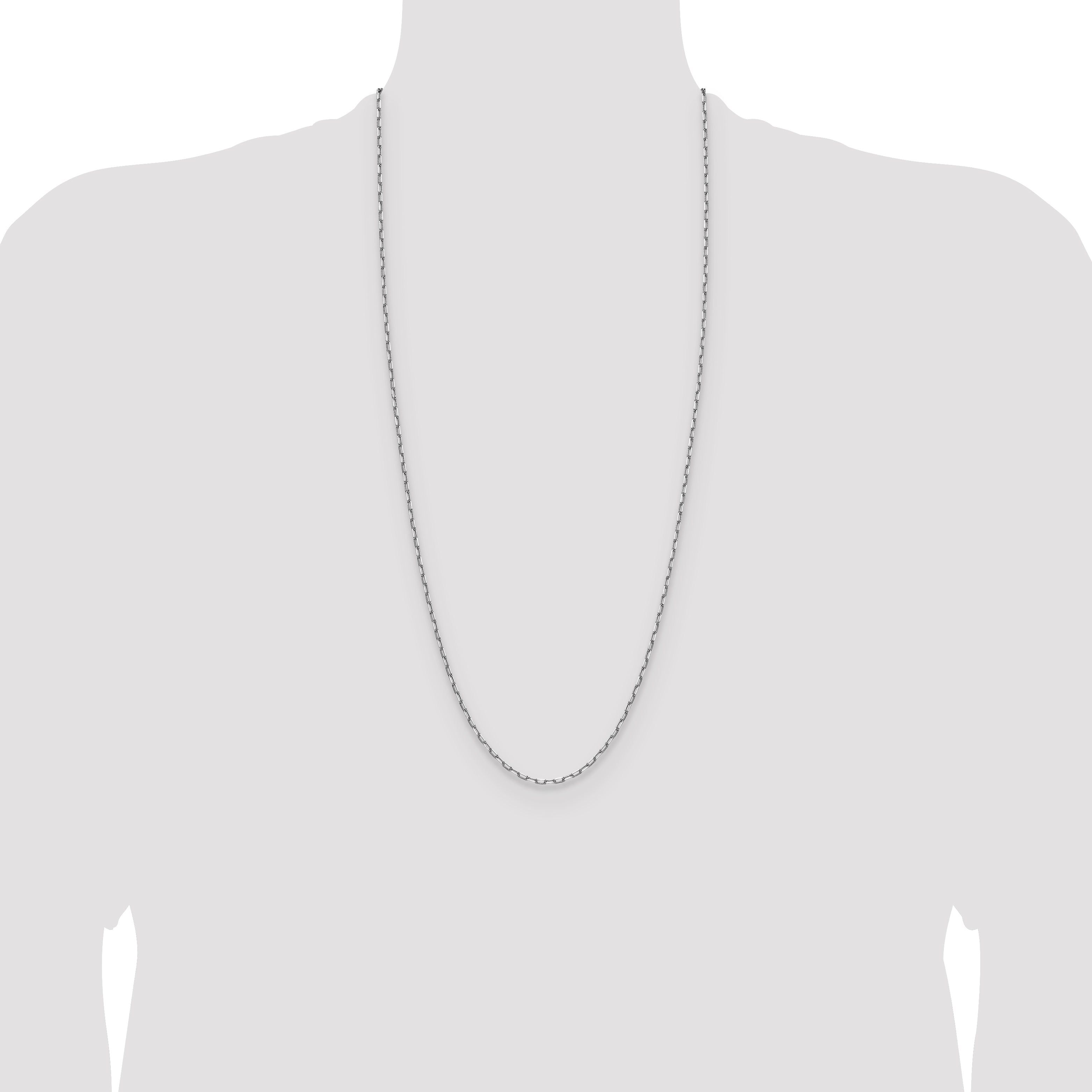 14k White Gold 2.1mm Solid Beveled Paperclip Chain