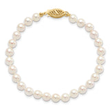 14k 5-6mm Round White Saltwater Akoya Cultured Pearl Bracelet