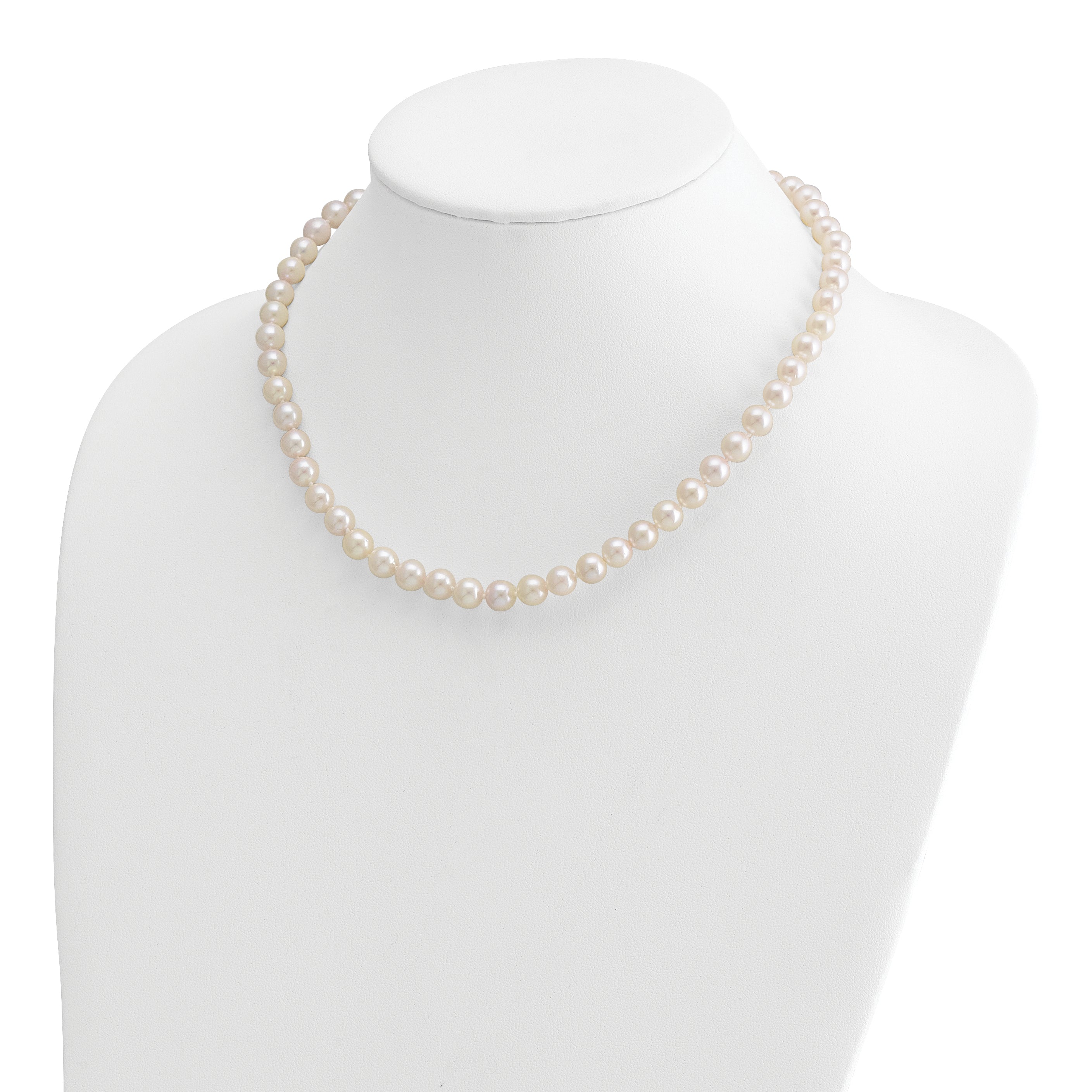 14k 7-8mm Round White Saltwater Akoya Cultured Pearl Necklace