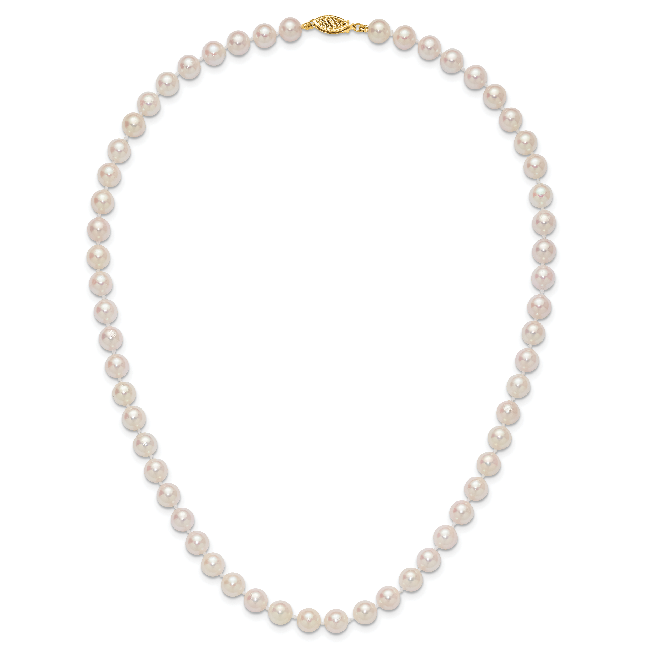 14k 7-8mm Round White Saltwater Akoya Cultured Pearl Necklace