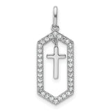 14K White Gold Polished Diamond Framed Dangle Cross Pendant