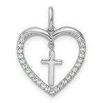14K White Gold Polished Diamond Heart Dangle Cross Pendant