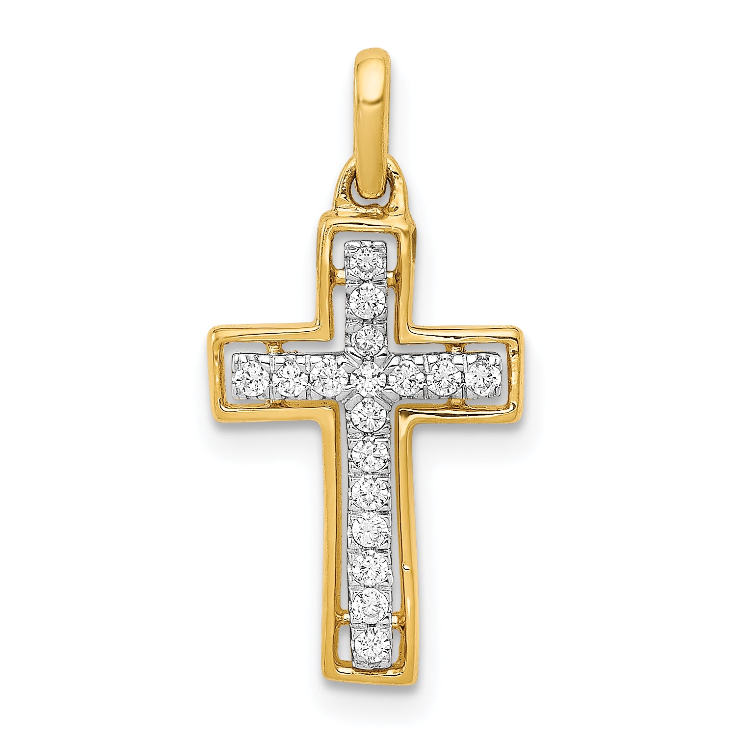 14k and Rhodium 1/8ct. Diamond Cross Pendant