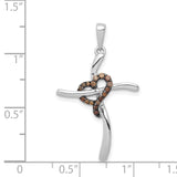 14k White Gold 1/10ct. Champagne Diamond Heart Cross Pendant