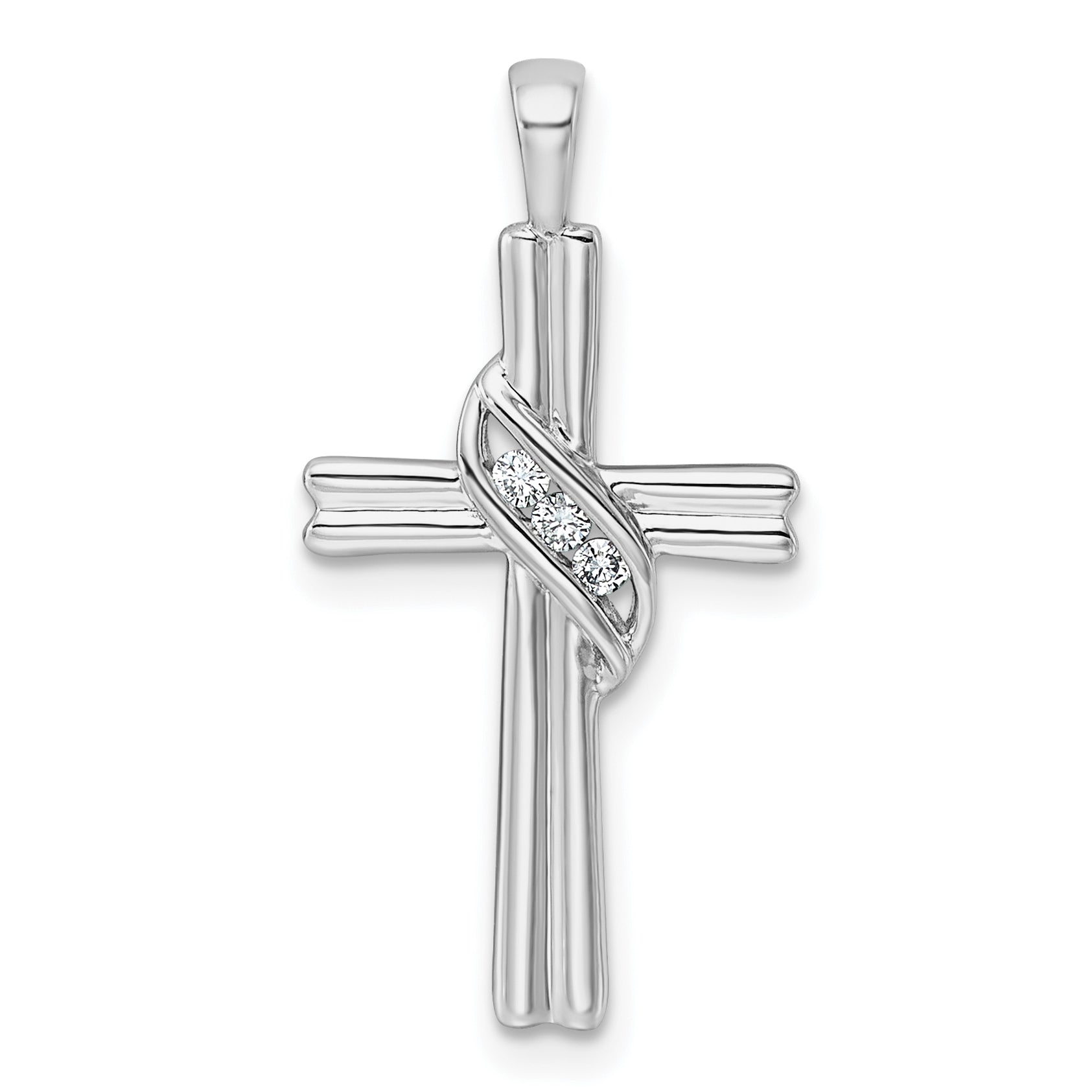 14k White Gold AA Diamond Cross Pendant