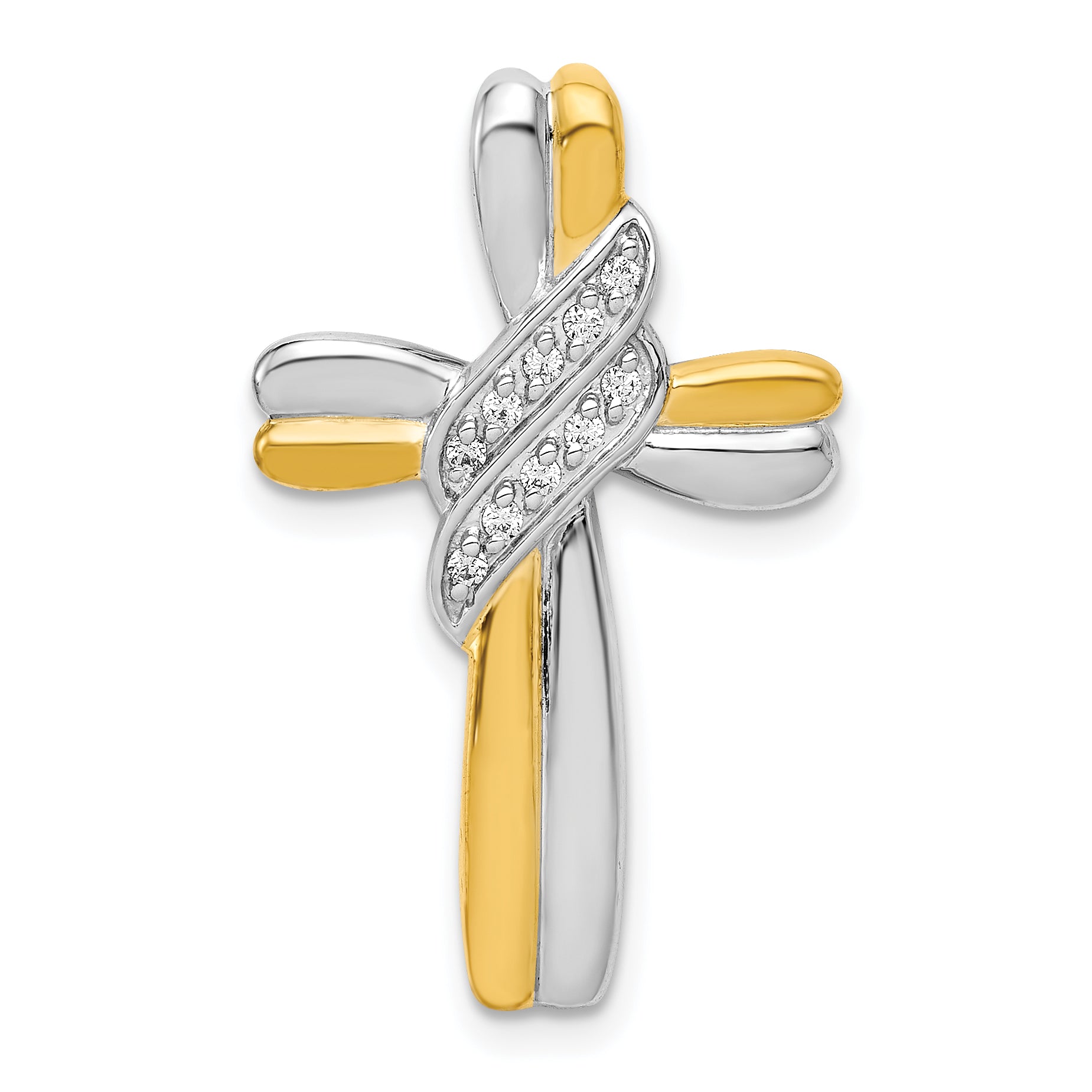 14k Two-tone Diamond Cross Pendant