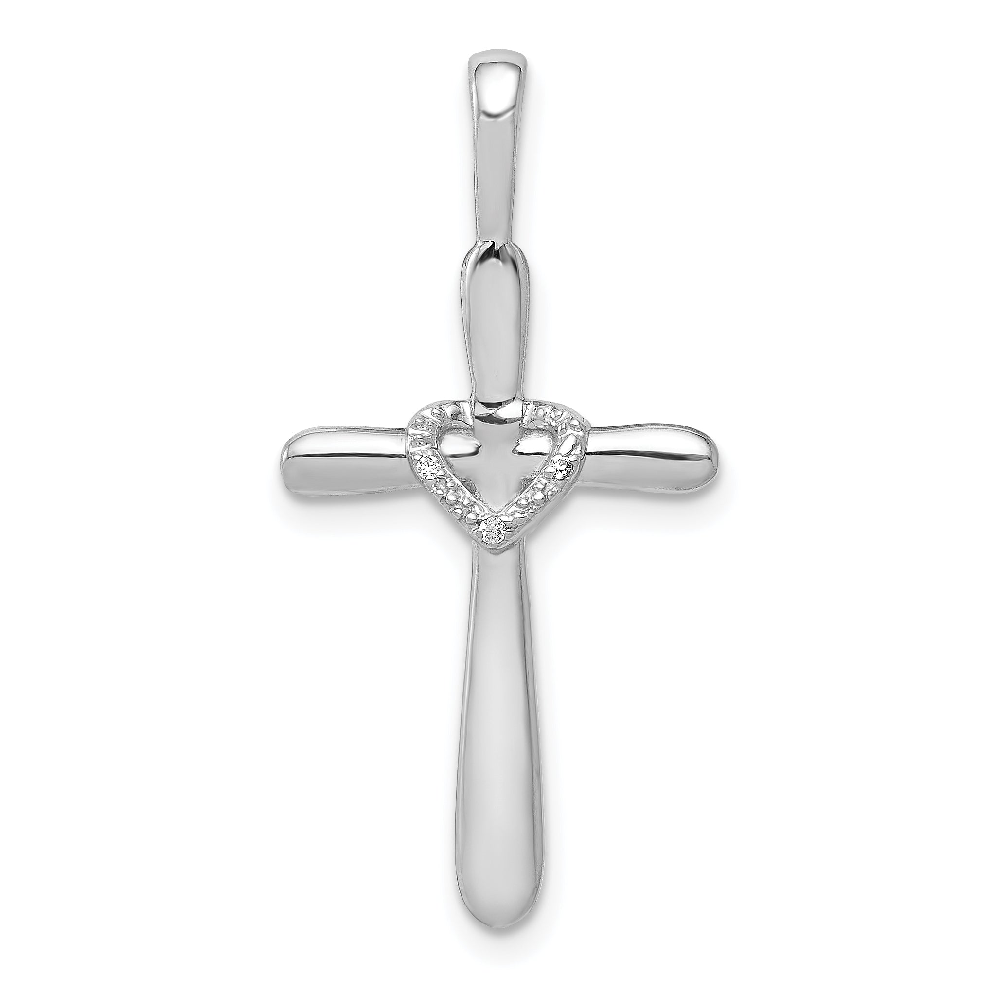 14k White Gold 1/10ct. Diamond Cross w/Heart Pendant